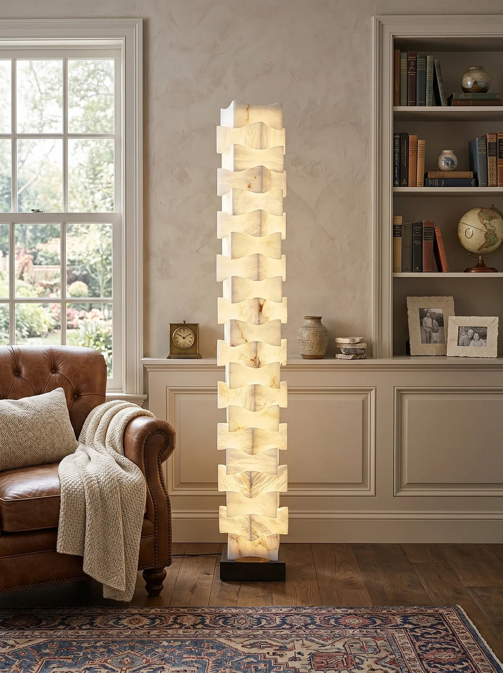 Stacked Alabaster Squares Floor Lamp
