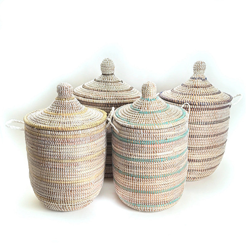 Striped White + Ivory Medium Basket