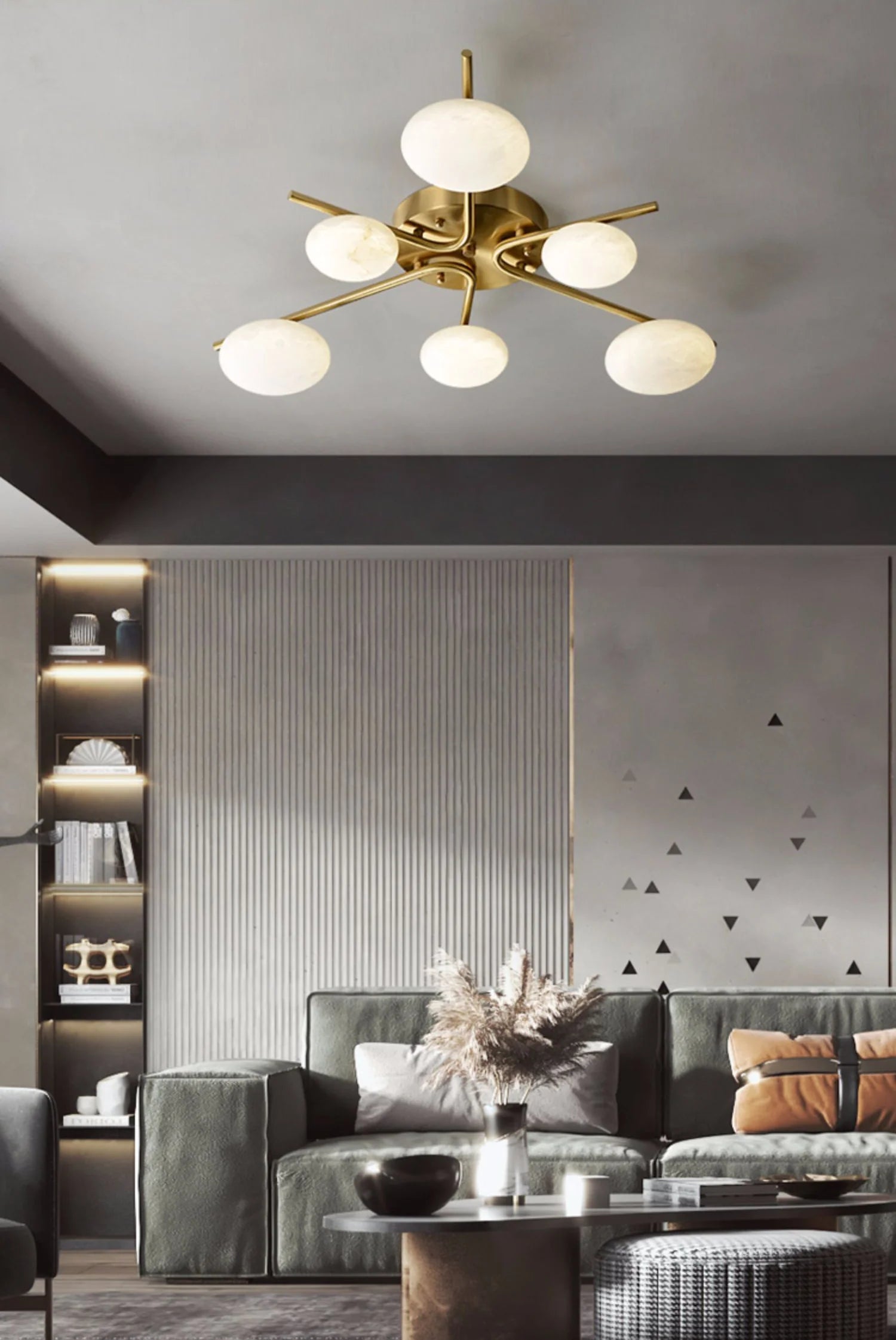 Six-Light Alabaster Flush Mount Ceiling Light