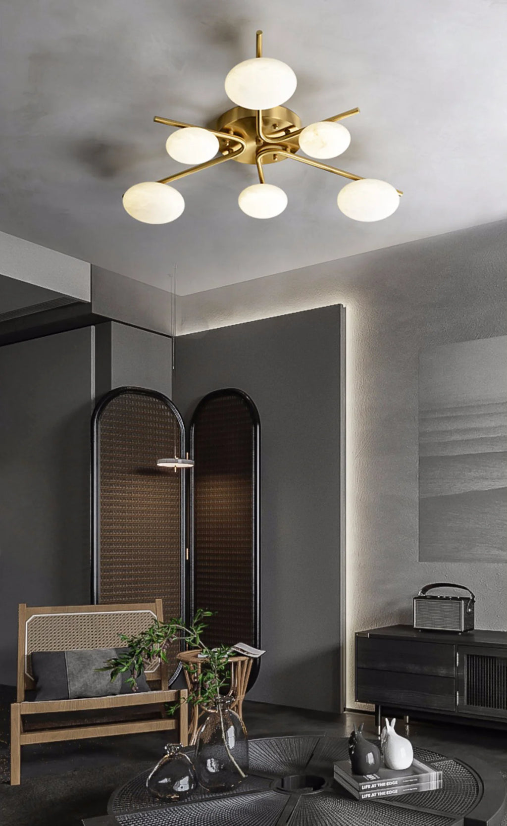 Six-Light Alabaster Flush Mount Ceiling Light