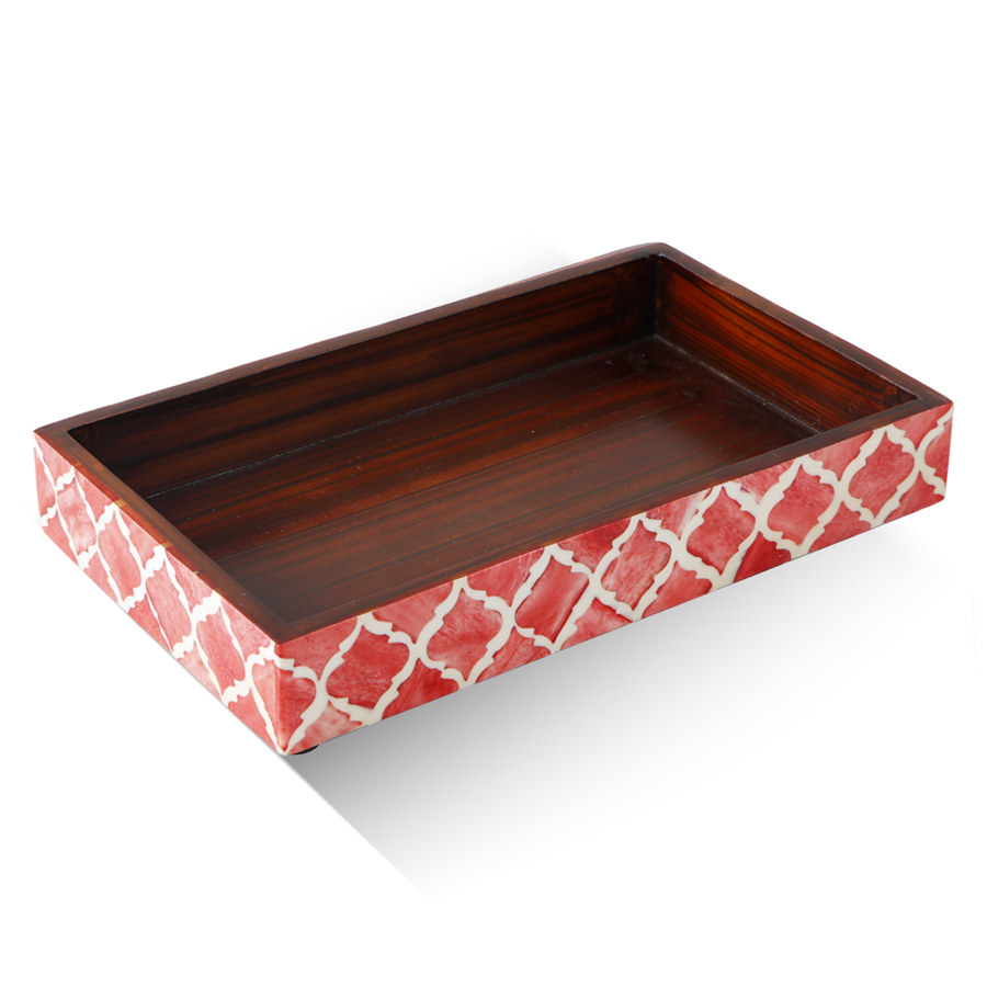 Moroccan Bone Inlay Vanity Tray 10 × 6 — Red & White