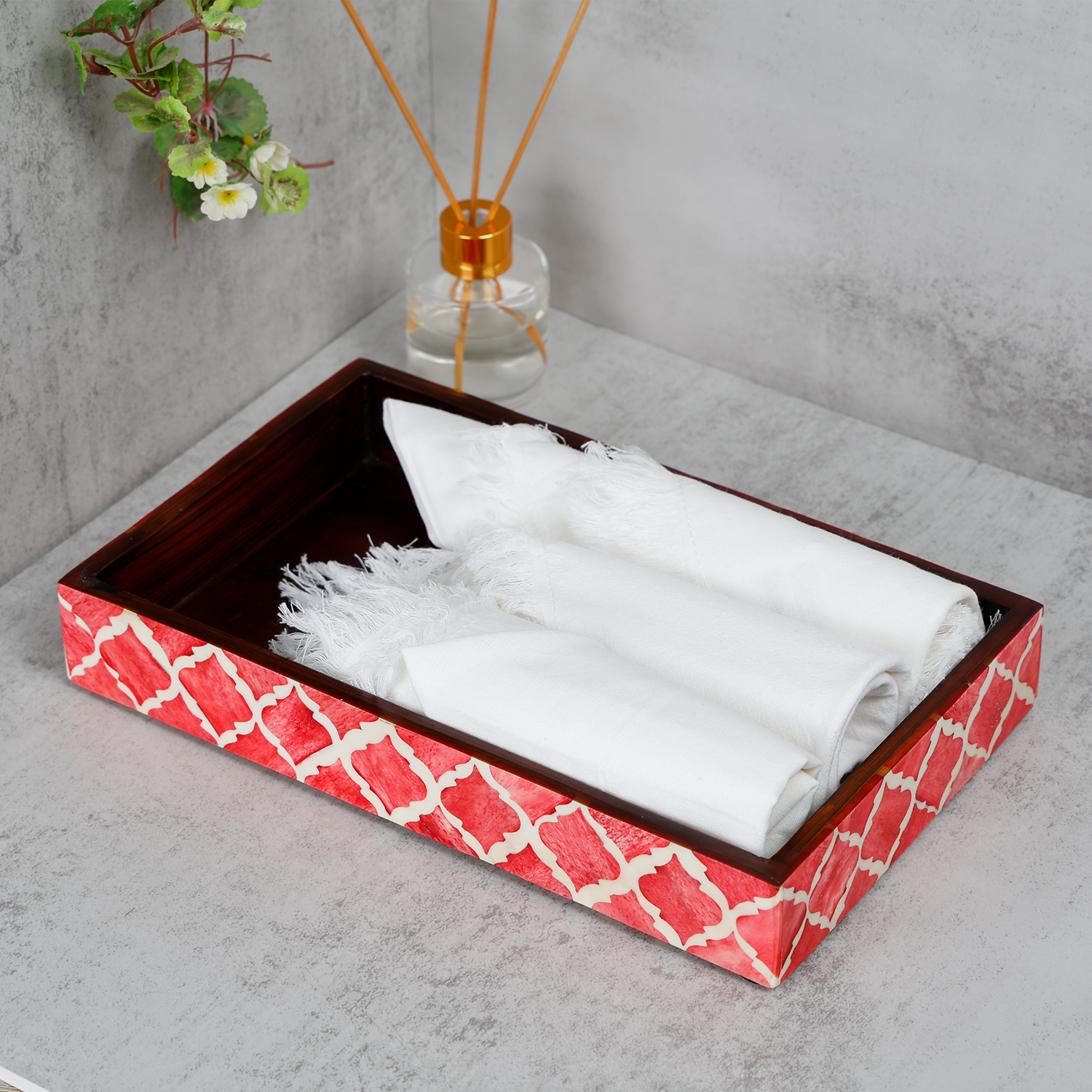 Moroccan Bone Inlay Vanity Decorative Bathroom Tray 10x6