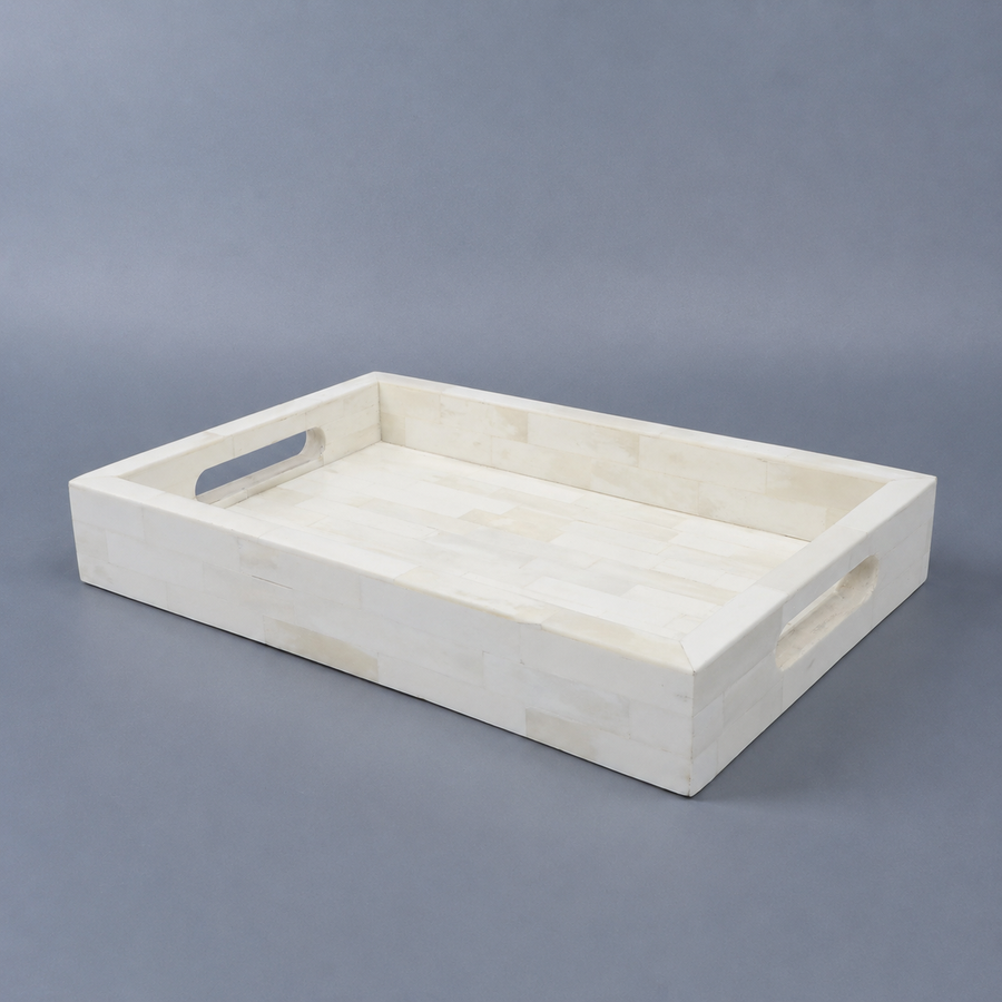 White Bone Inlay Brick-Pattern Decorative Tray