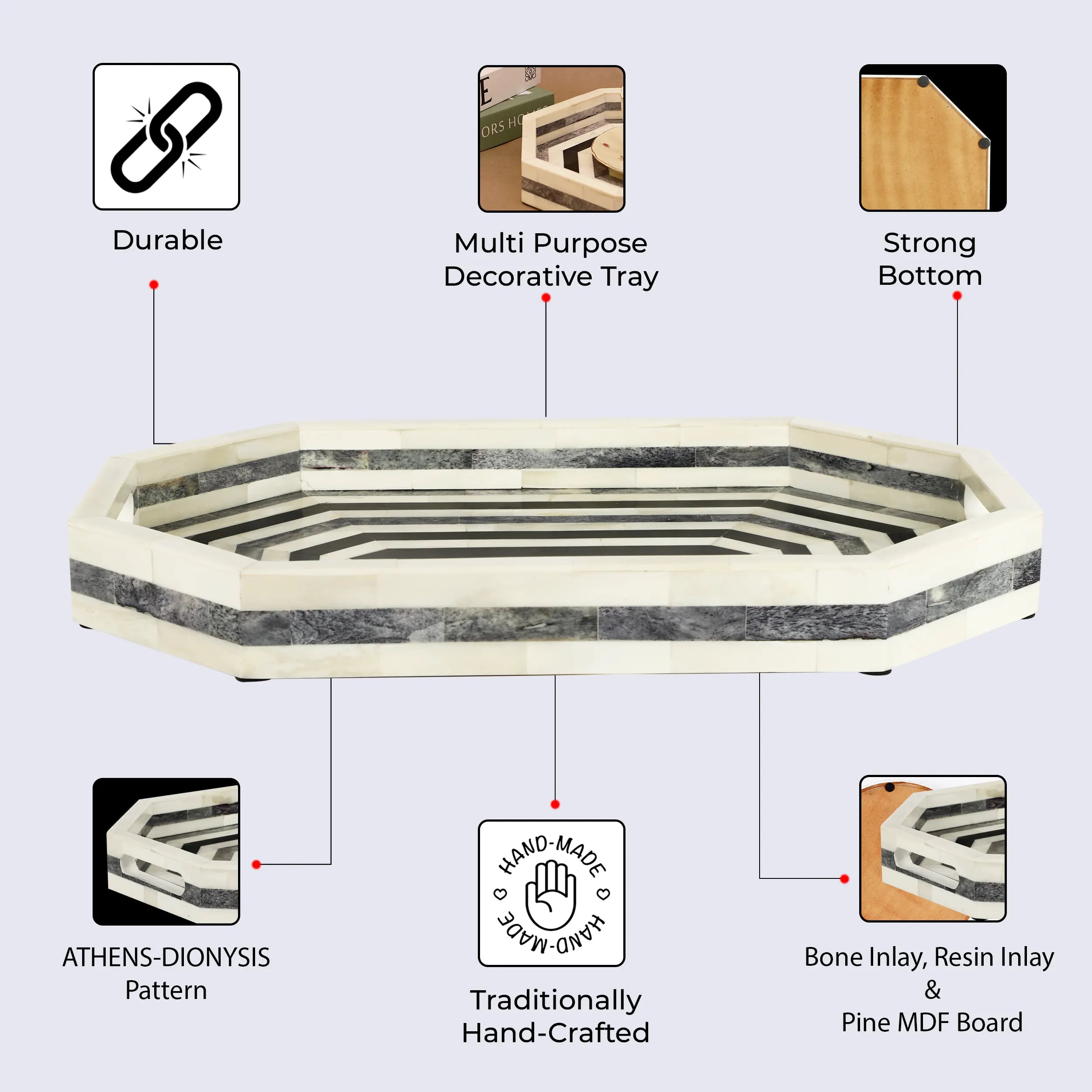 Athens Dromos Bone Inlay Decorative Tray