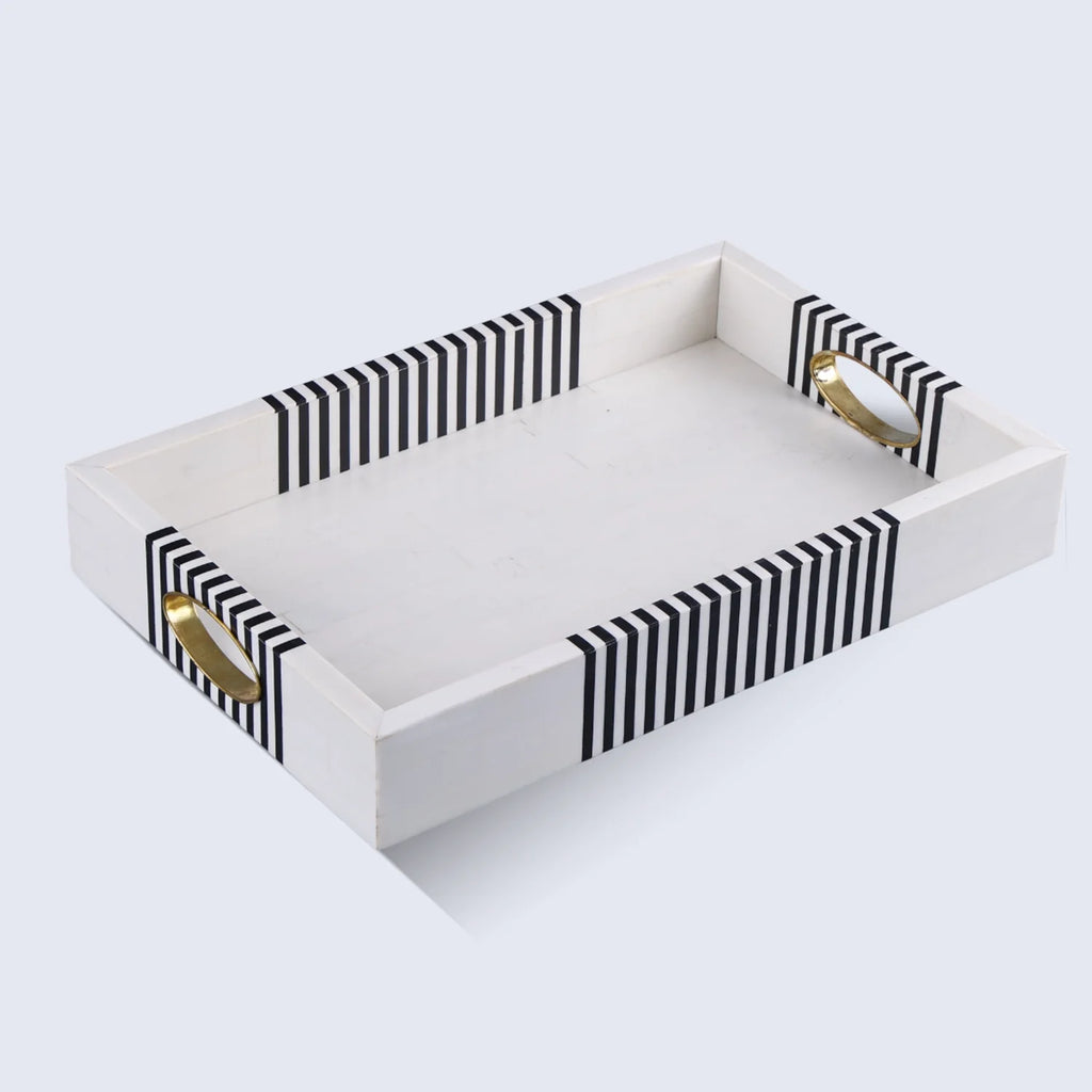 B&W Resin Brass Inlay Optique Reflect Decorative Tray 11x17