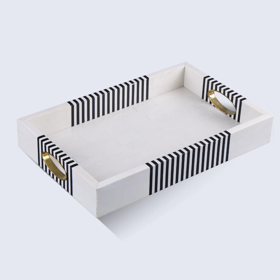 Optique Reflect Black & White Resin & Brass Tray — 11 × 17