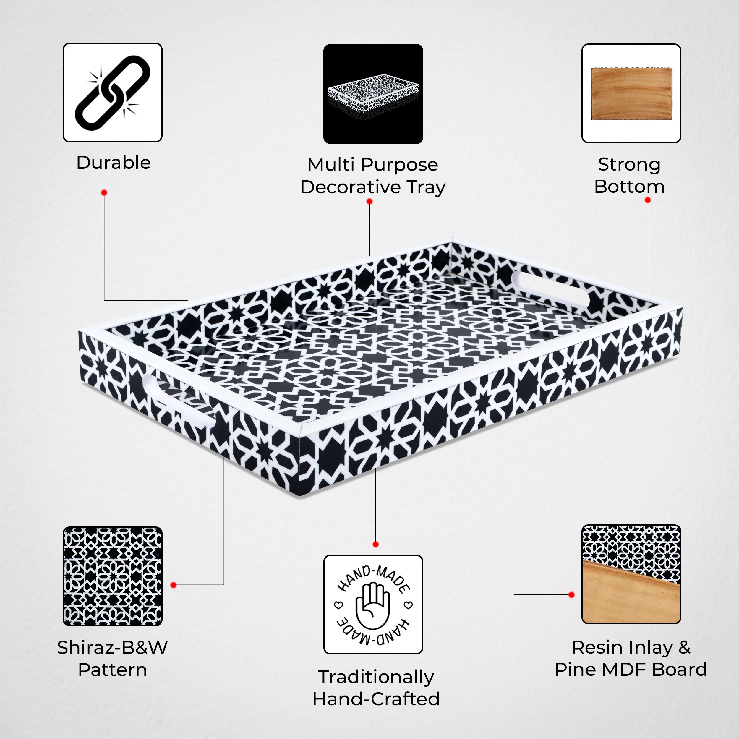 Decorative Tray 17"x11" 12"x12" Shiraz Ottoman Coffee Table