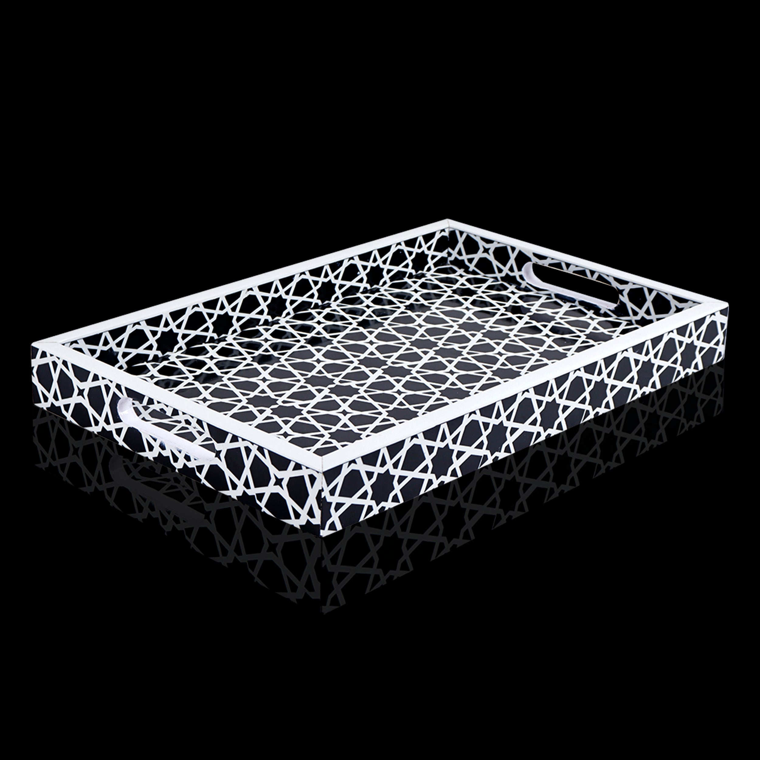 Decorative Tray Zellij Grande Black & White Resin Inlay, 11" × 17", 12" × 12"