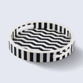 Athens Dinami Round Bone Resin Inlay Decorative Tray B&W 12"