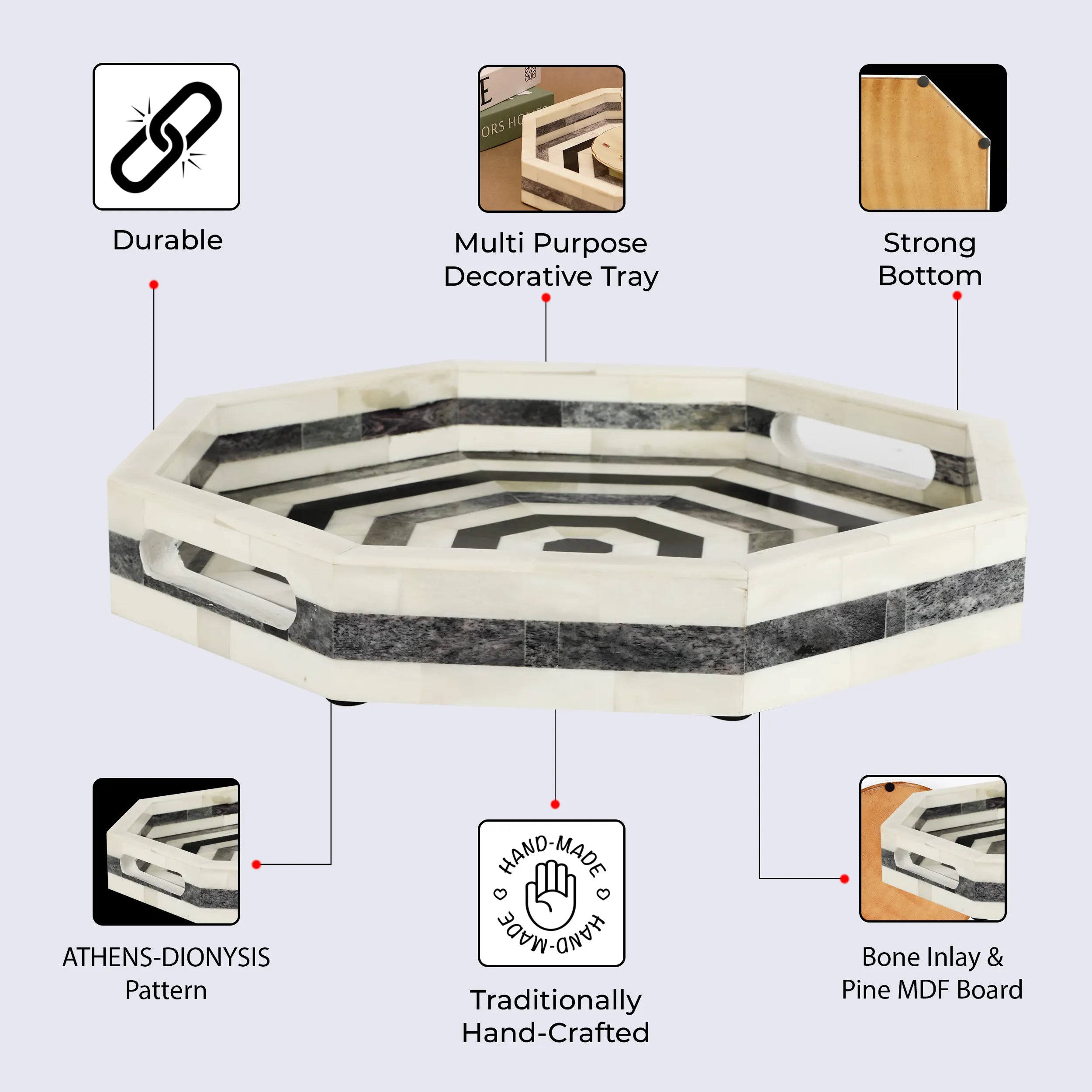Athens Dionysis Bone Inlay Decorative Tray
