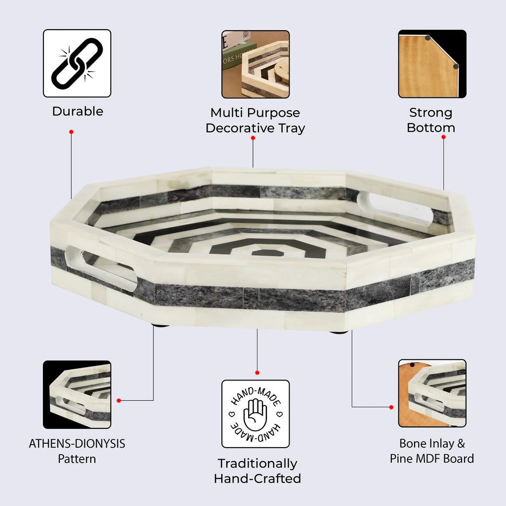 Athens Dionysis Bone Inlay Decorative Tray