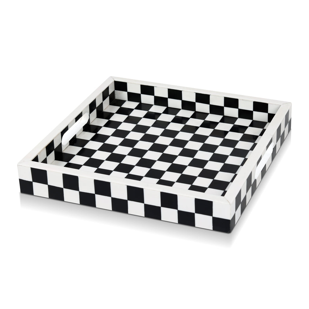 Decorative Tray 12x12 B&W Checkered Tabletop Home Decor Gift