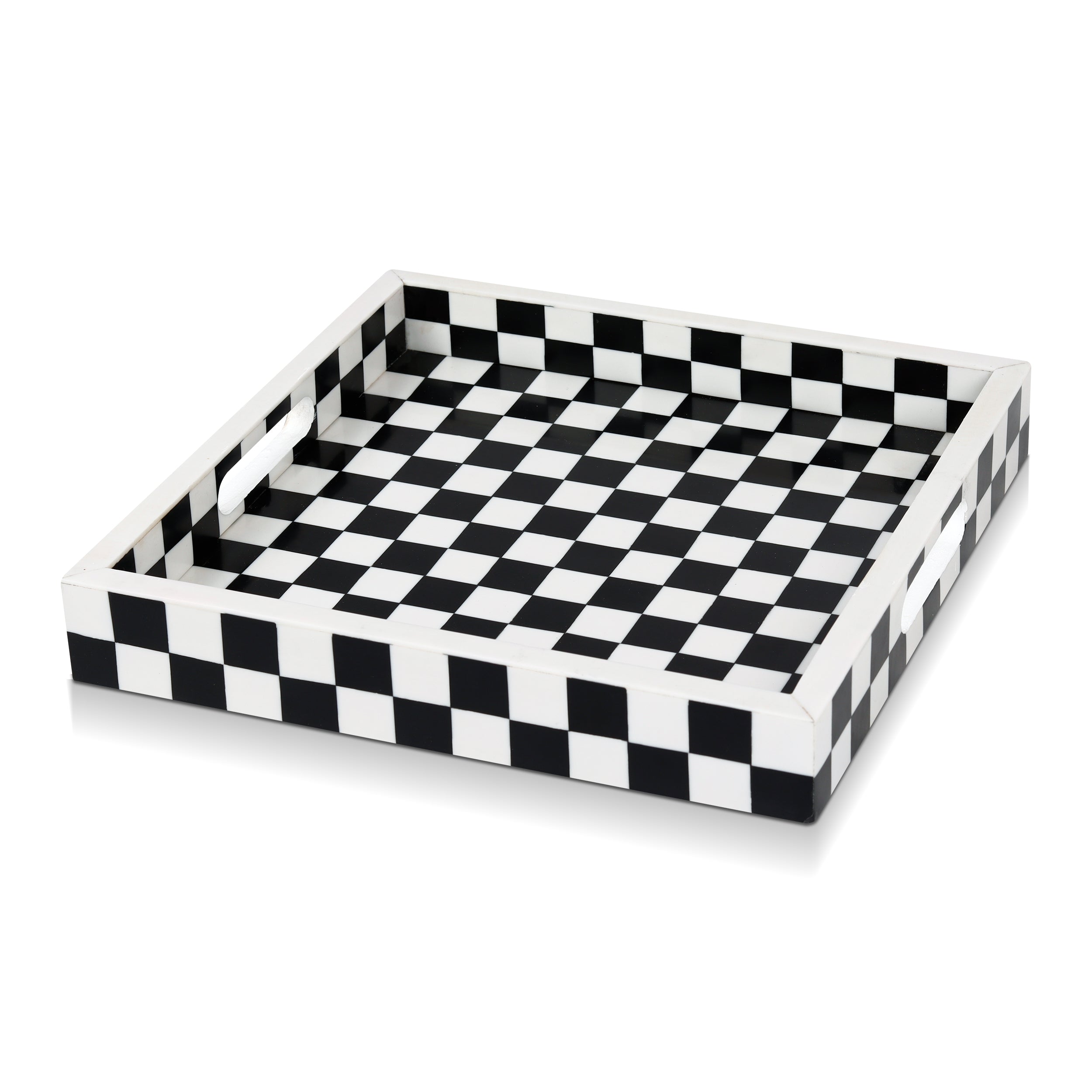 Decorative Tray 12x12 B&W Checkered Tabletop Home Decor Gift