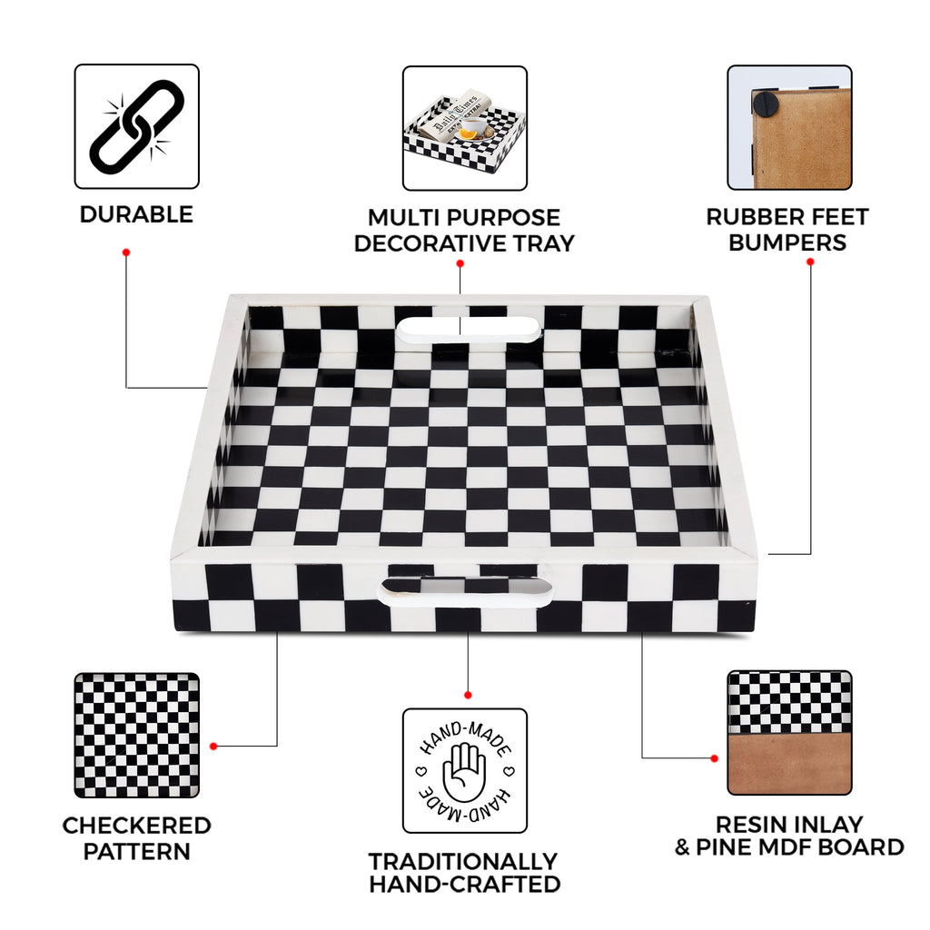 Decorative Tray 12x12 B&W Checkered Tabletop Home Decor Gift