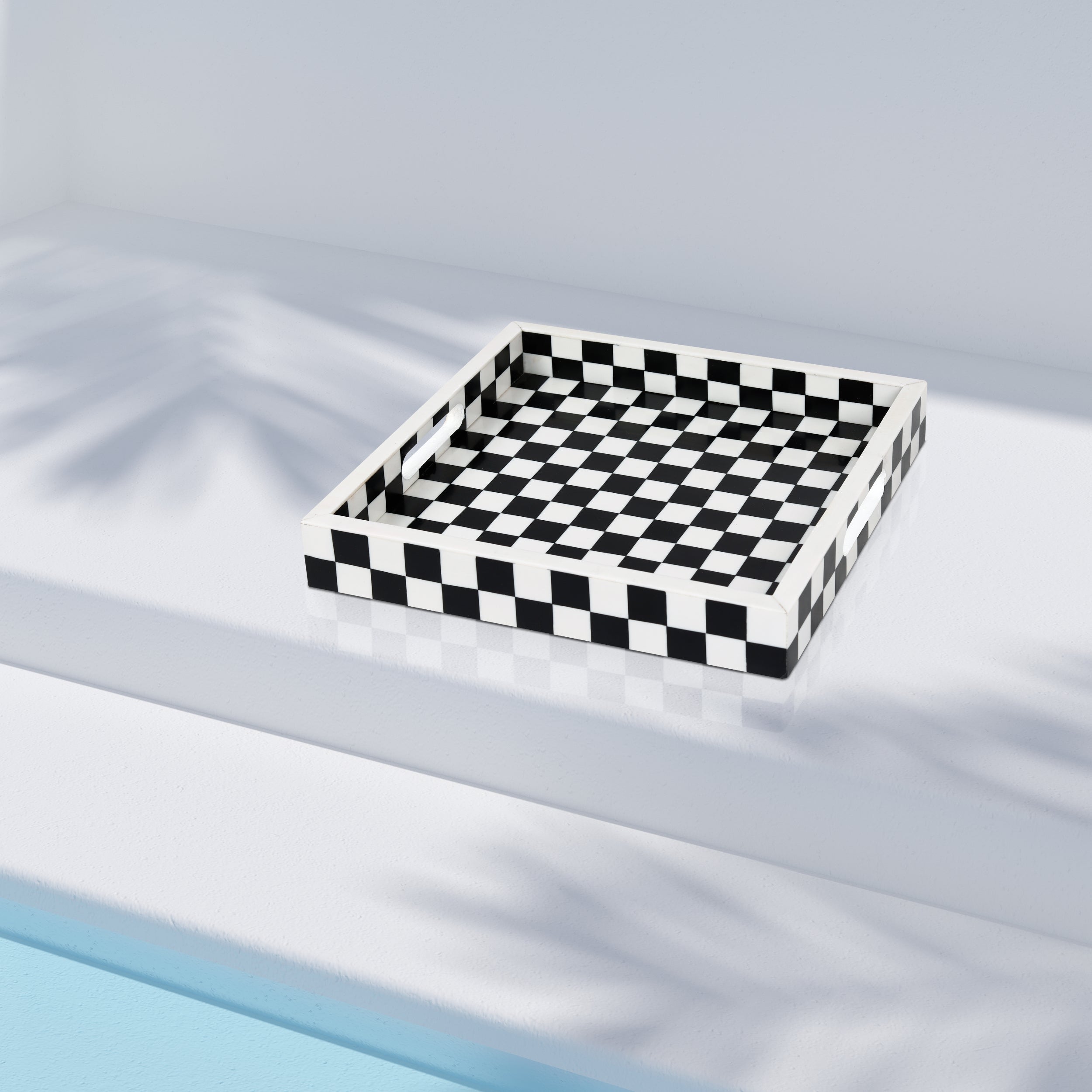Decorative Tray 12x12 B&W Checkered Tabletop Home Decor Gift
