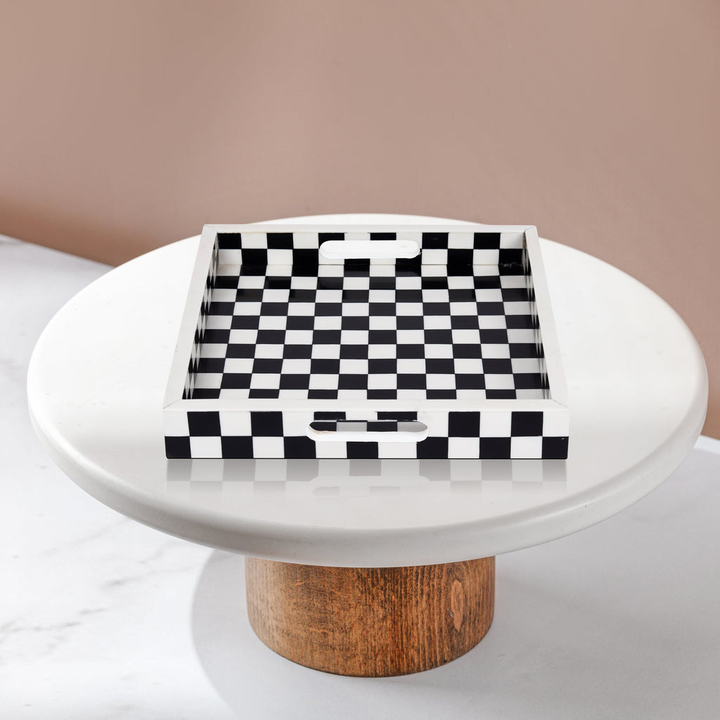Decorative Tray 12x12 B&W Checkered Tabletop Home Decor Gift