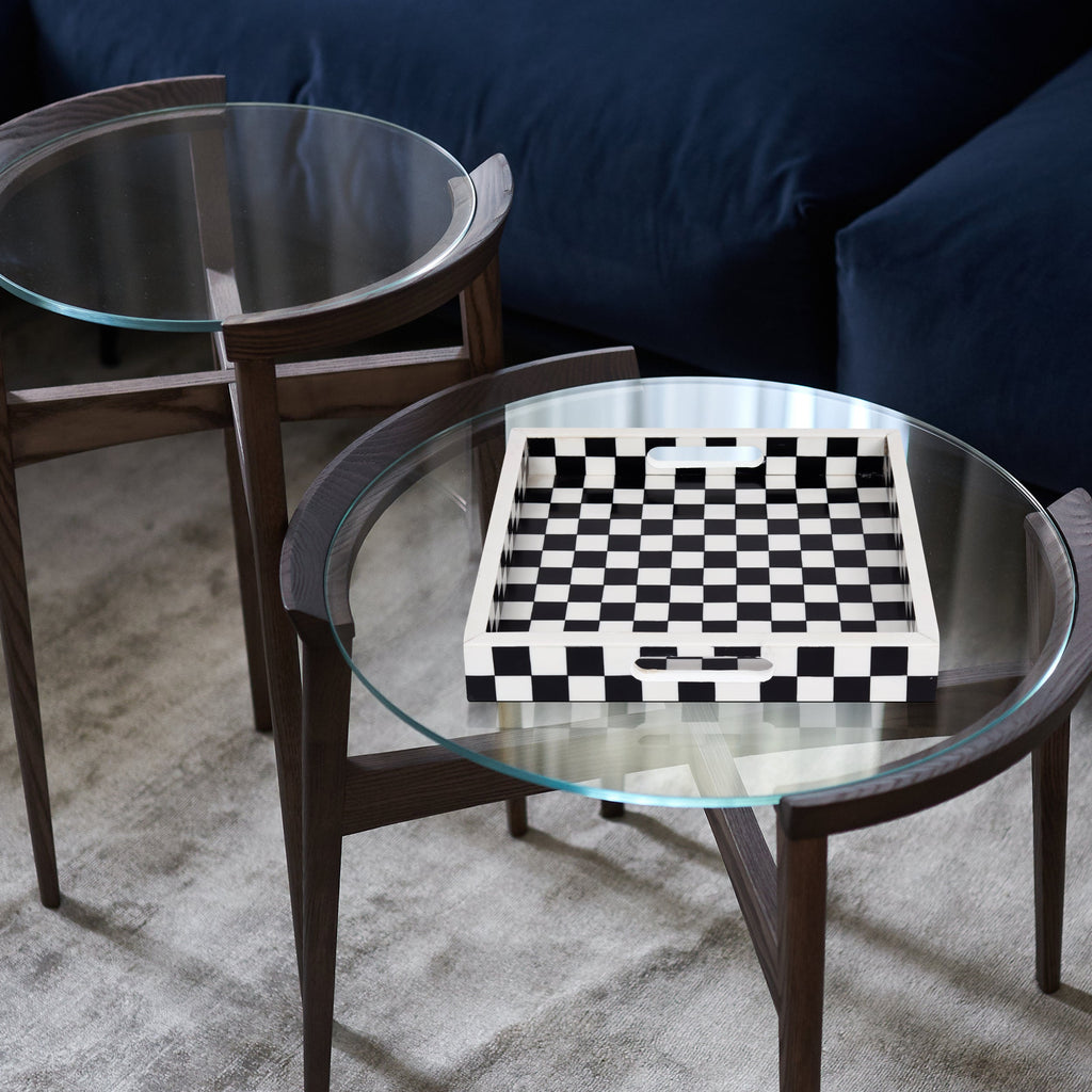 Decorative Tray 12x12 B&W Checkered Tabletop Home Decor Gift