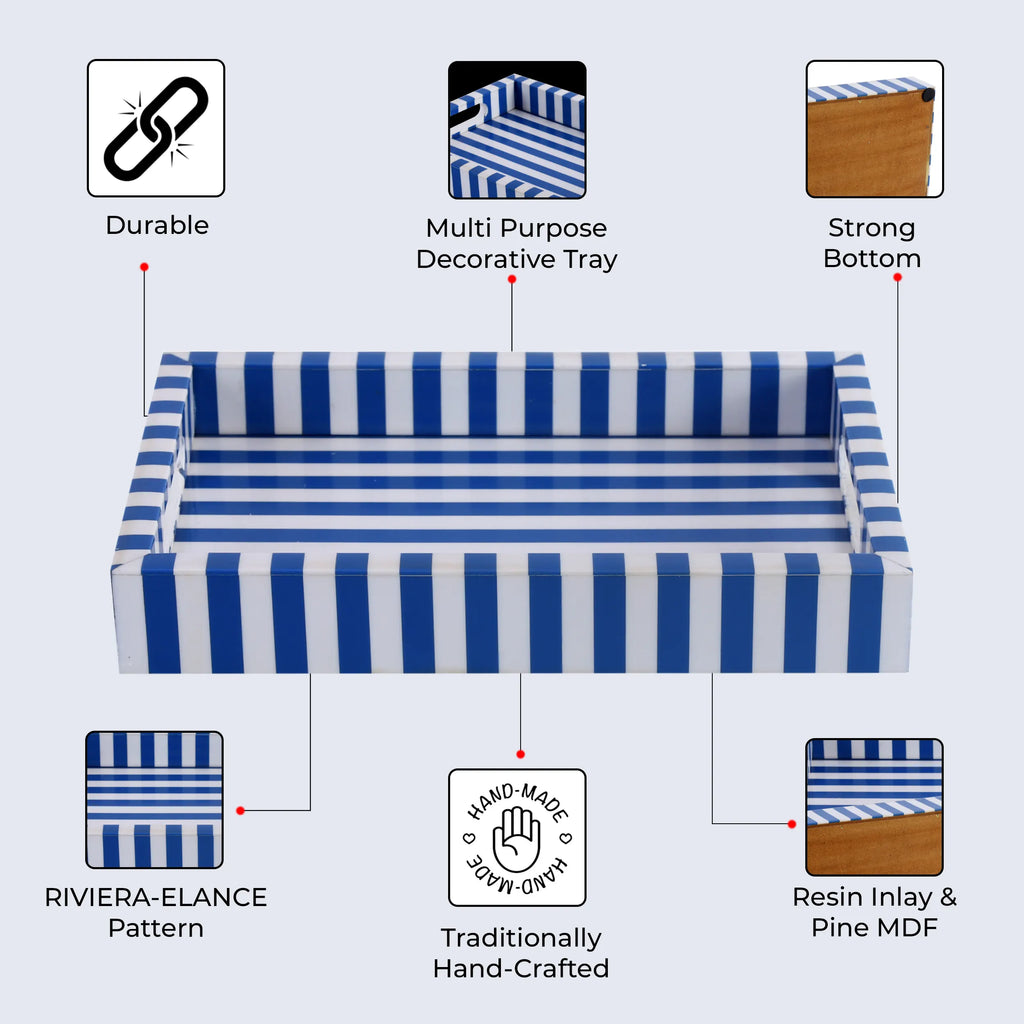 Riviera Elance Blue White Decorative Vanity Tray 12x8