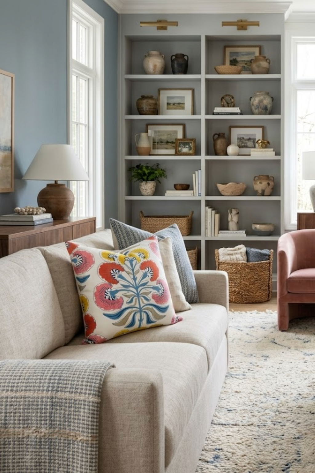 Tybee Tree Pillow Cover in Coral + Yellow, Thibaut Pillows