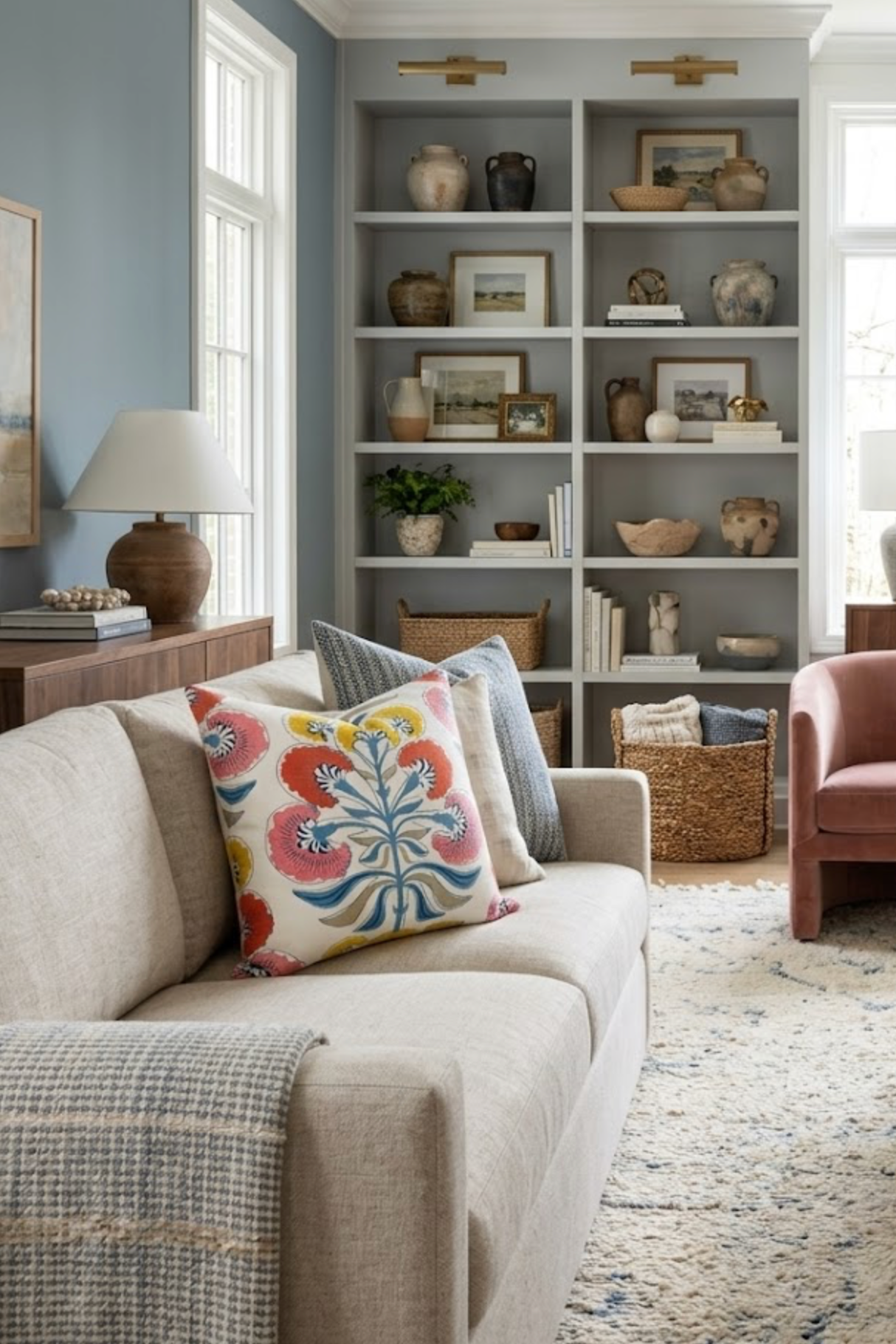 Tybee Tree Pillow Cover in Coral + Yellow, Thibaut Pillows