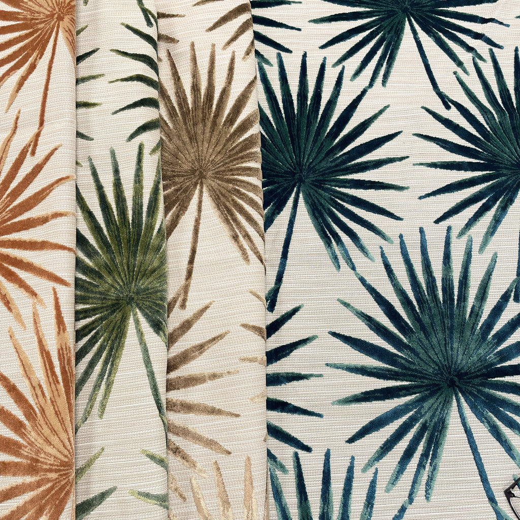 TAHITI - BOTANICAL PALM LEAVES CUT VELVET UPHOLSTERY FABRIC BY THE YARD