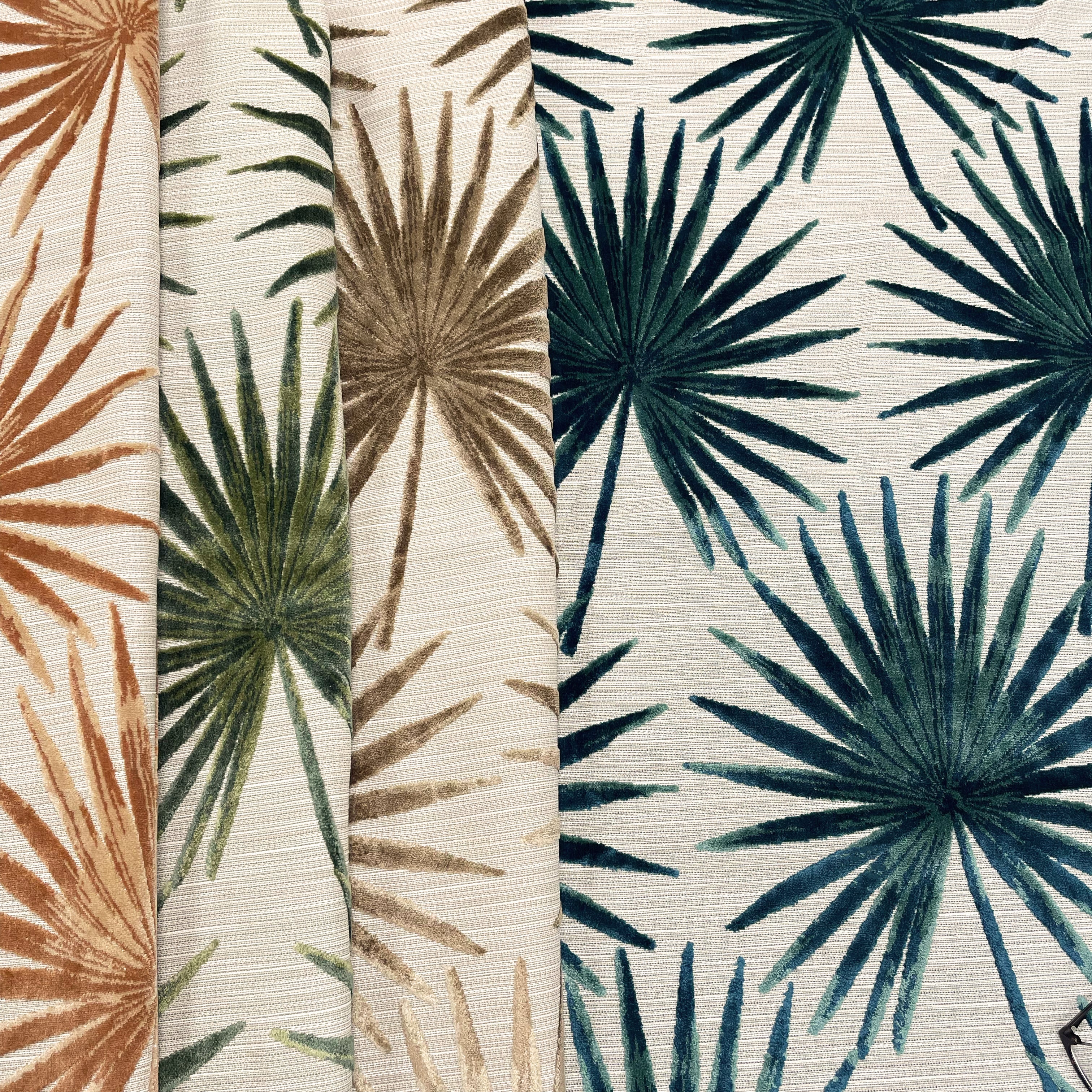 TAHITI - BOTANICAL PALM LEAVES CUT VELVET UPHOLSTERY FABRIC BY THE YARD