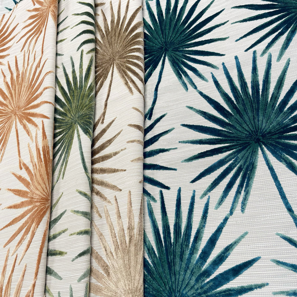 TAHITI - BOTANICAL PALM LEAVES CUT VELVET UPHOLSTERY FABRIC BY THE YARD