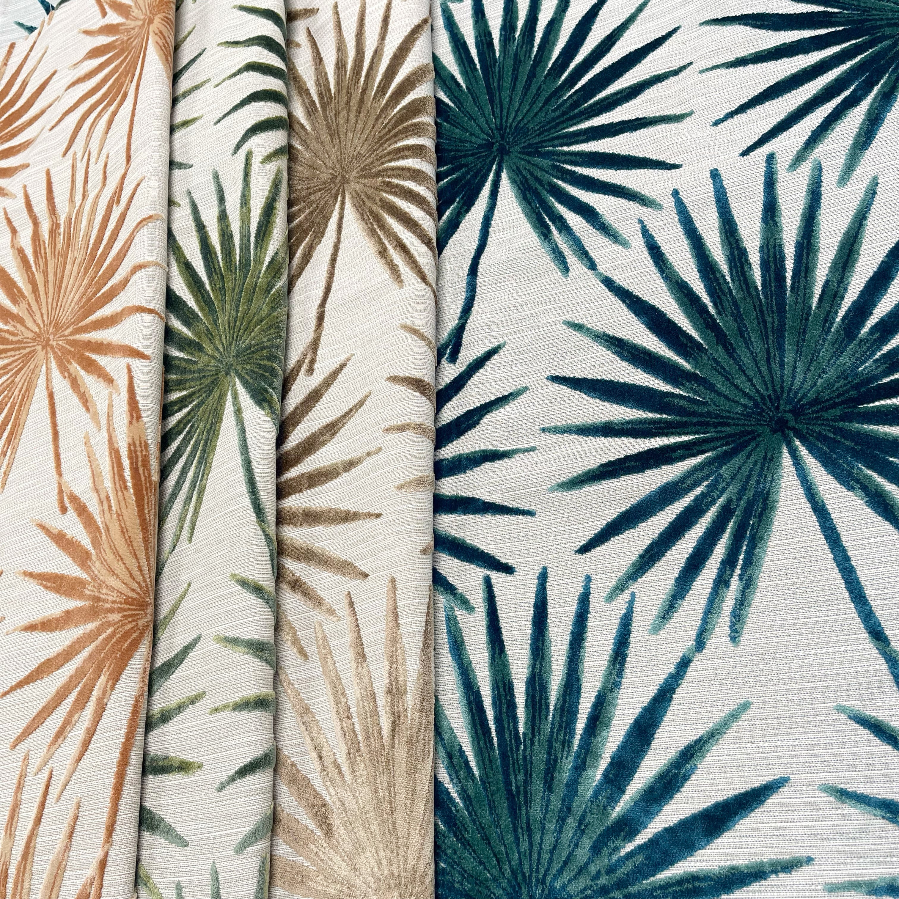 TAHITI - BOTANICAL PALM LEAVES CUT VELVET UPHOLSTERY FABRIC BY THE YARD
