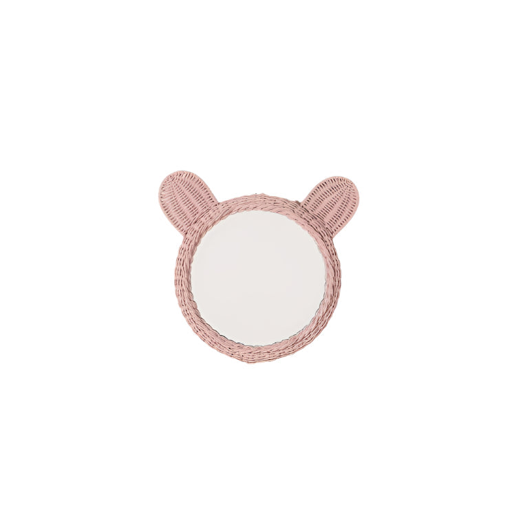 Pink Rattan Teddy Bear Wall Mirror