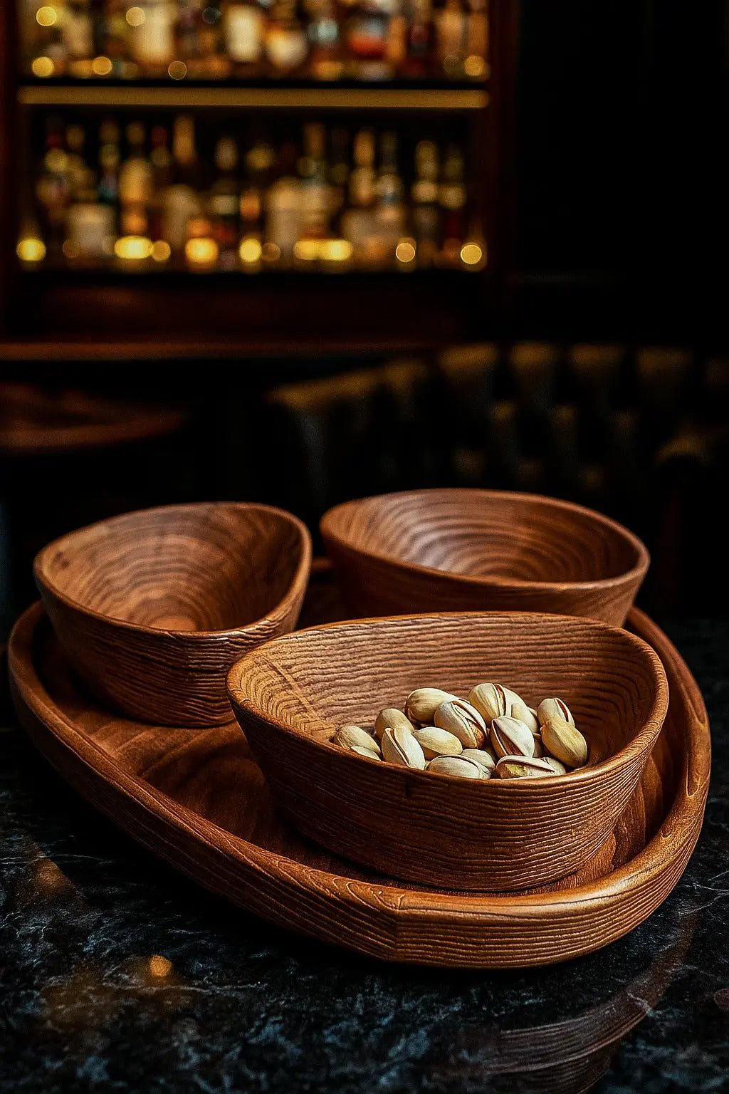 Handcrafted Luxury Wooden Nut Bowl Set with Tray