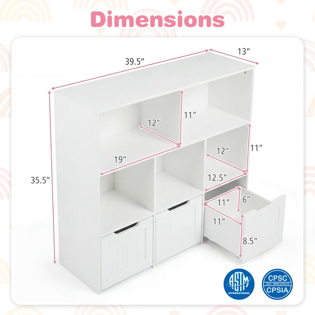 Kids Storage Organizer with 3 Drawers and 5 Cubbies