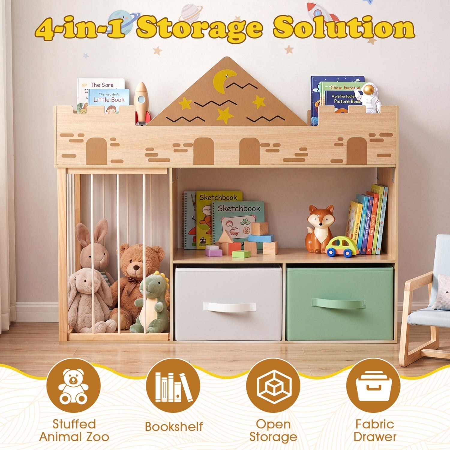 Kids Toy Storage Organizer with Stuffed Animal Holder