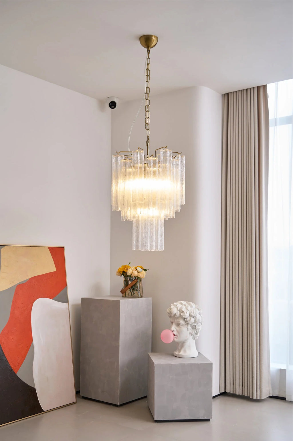 Transparent Murano Glass Tube Chandelier