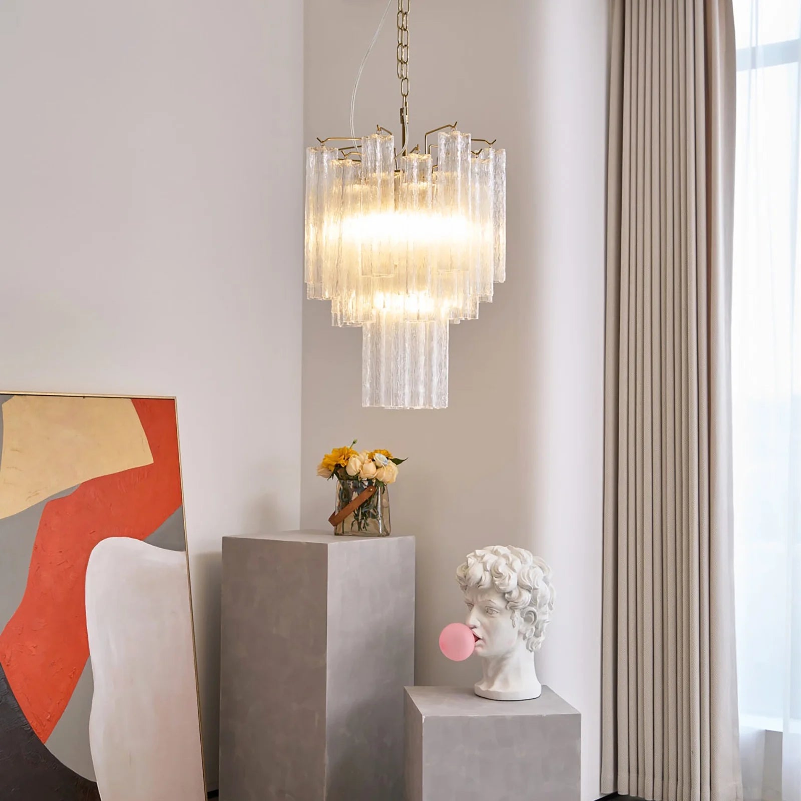 Transparent Murano Glass Tube Chandelier