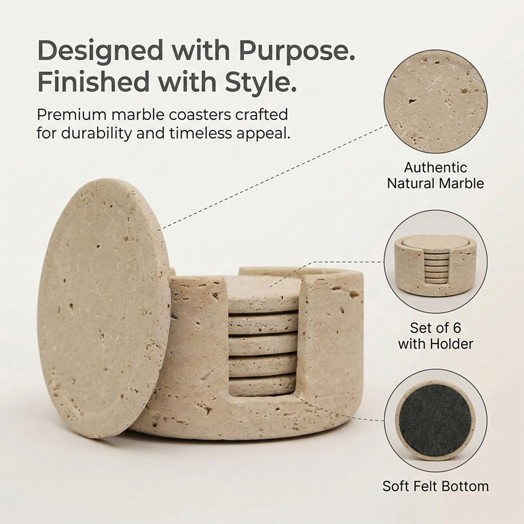 Travertine Round Marble Coaster (Set of 6)