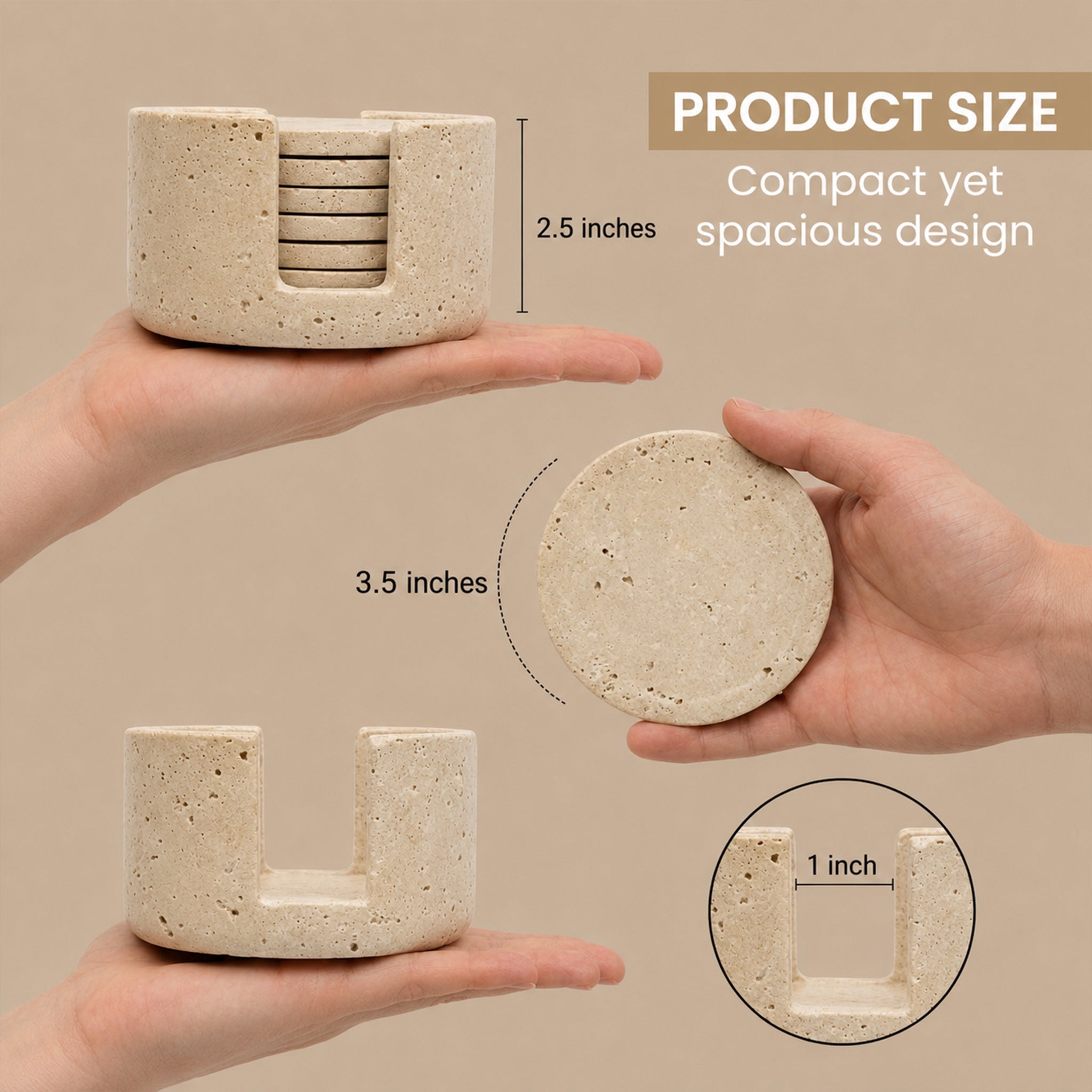 Travertine Round Marble Coaster (Set of 6)
