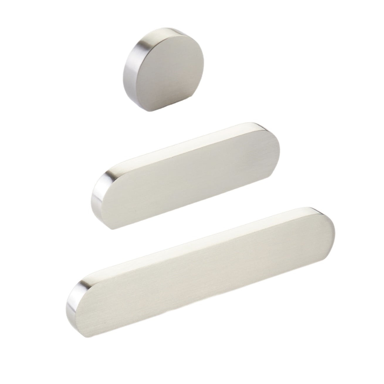 Brushed Nickel "Bit" Rounded Drawer Pulls and Cabinet Knobs