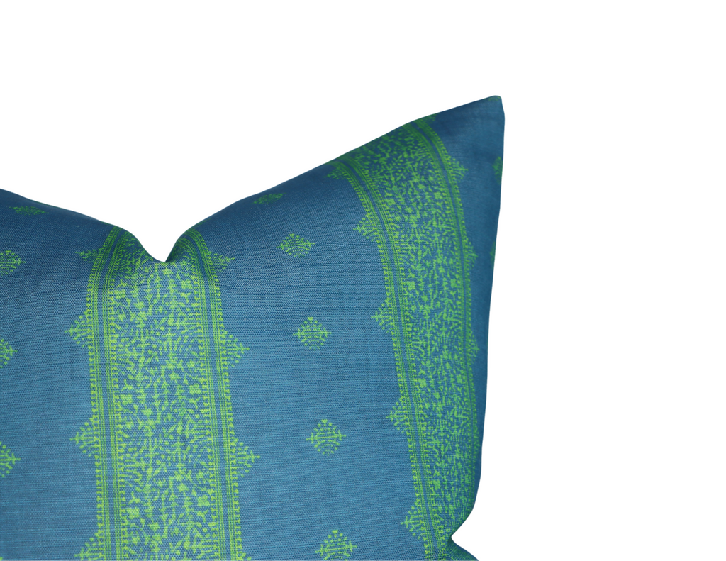 Fez Pillow Cover in Green Indigo, Indoor Outdoor Pillow, Peter Dunham Textiles