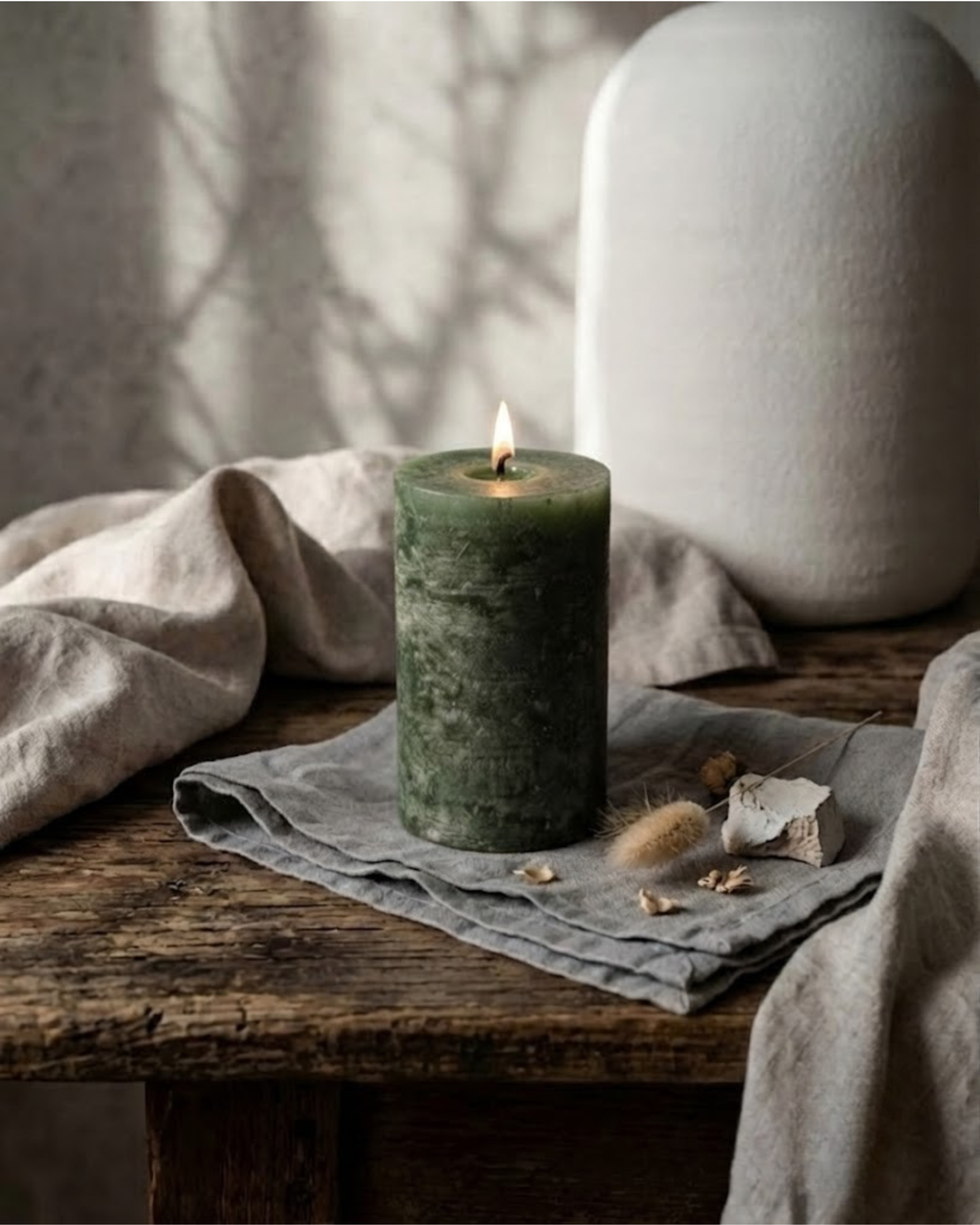 Textured Pillar Candle — Forest Green