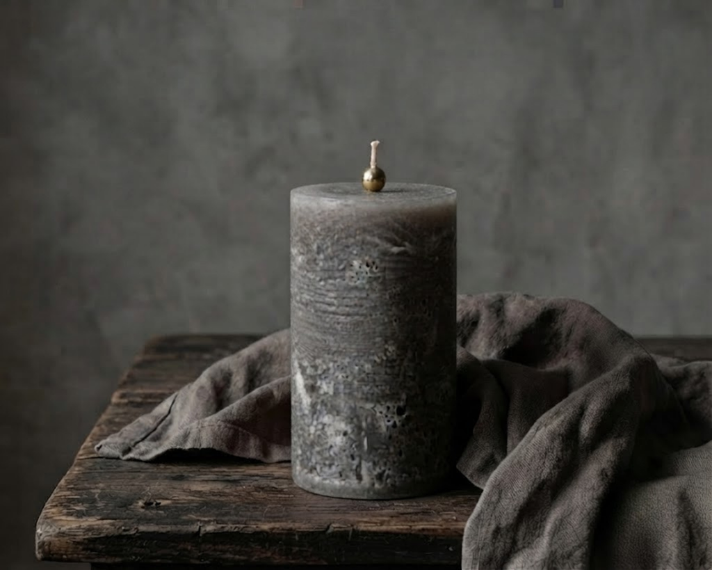 Textured Pillar Candle — Gray