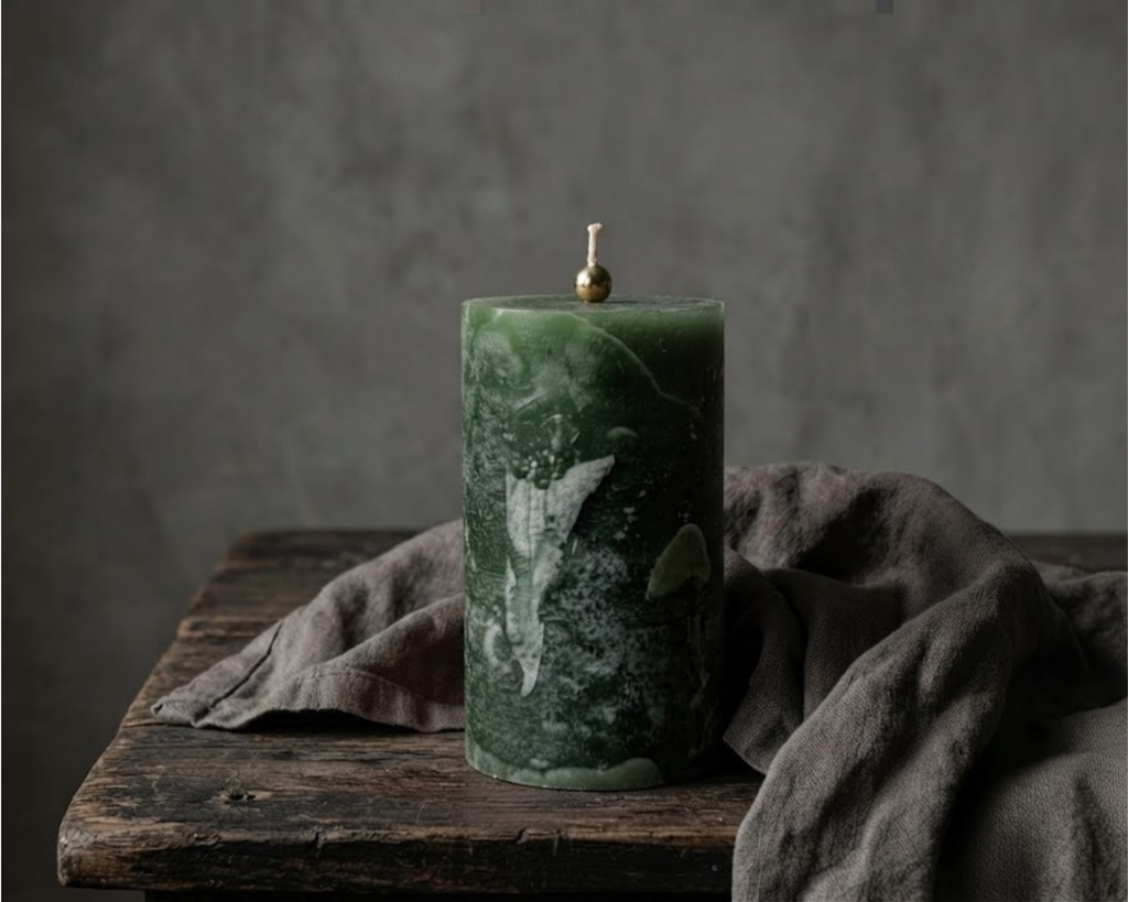 Textured Pillar Candle — Forest Green