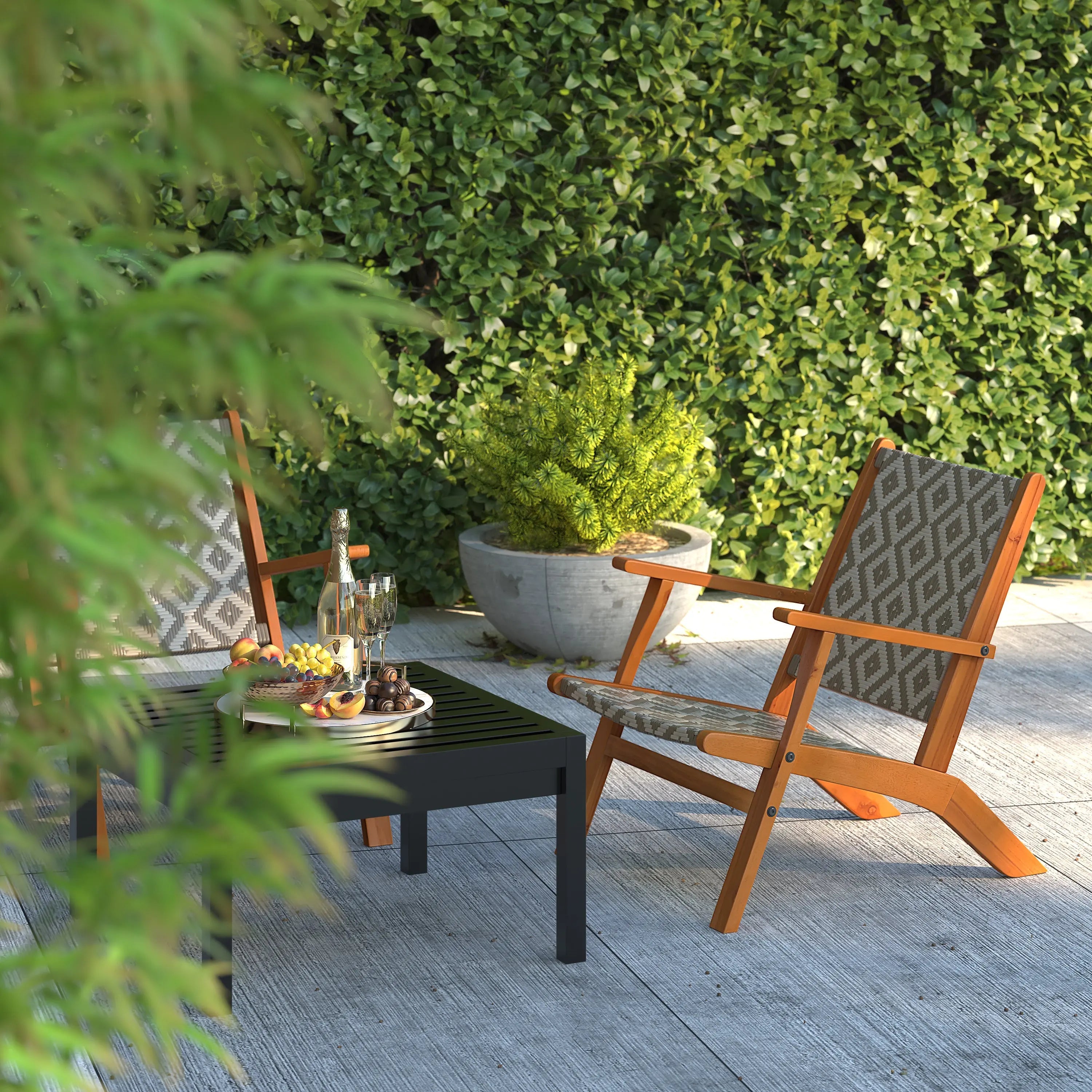 Vega Acacia Outdoor Chair in Diamond-Weave Wicker
