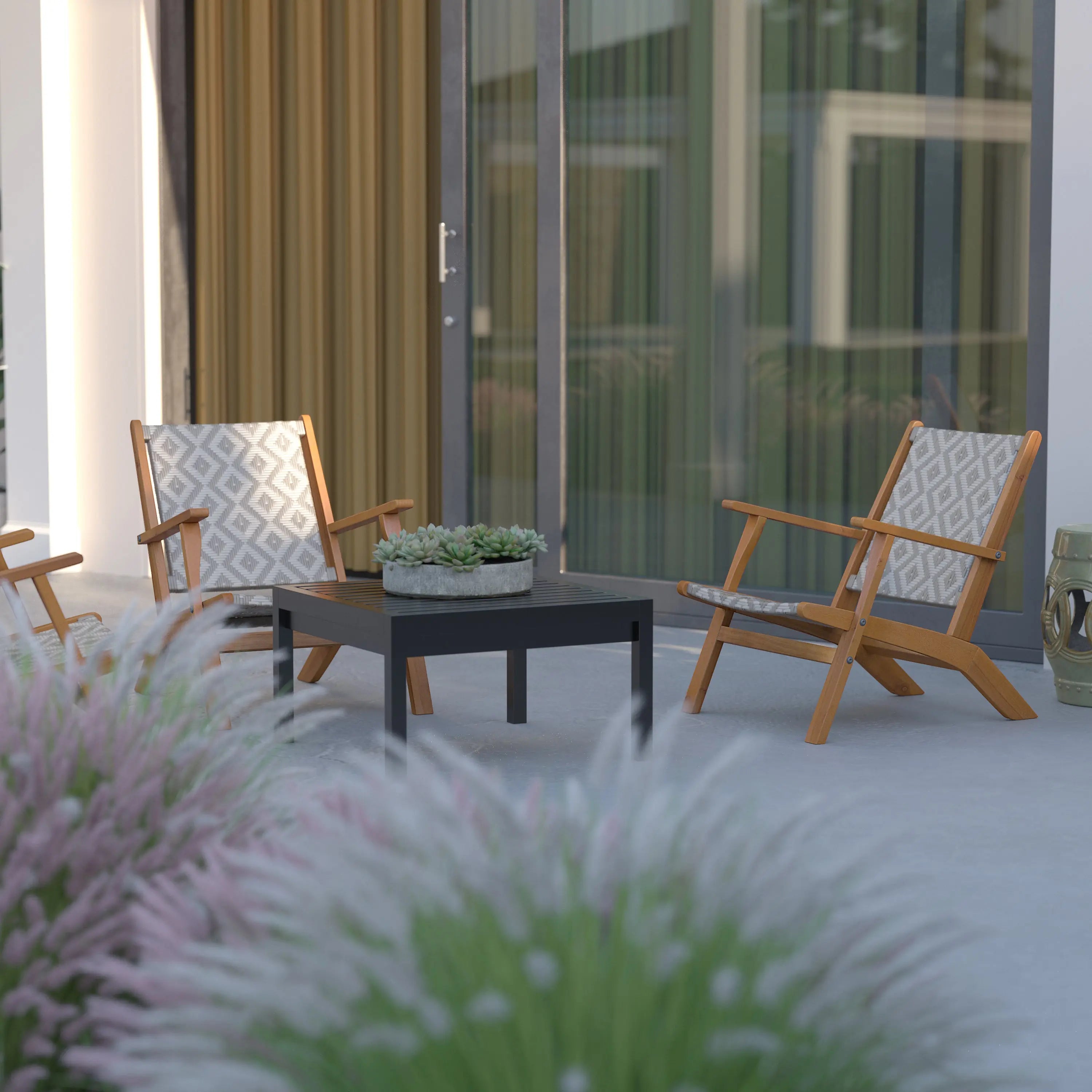 Vega Acacia Outdoor Chair in Diamond-Weave Wicker