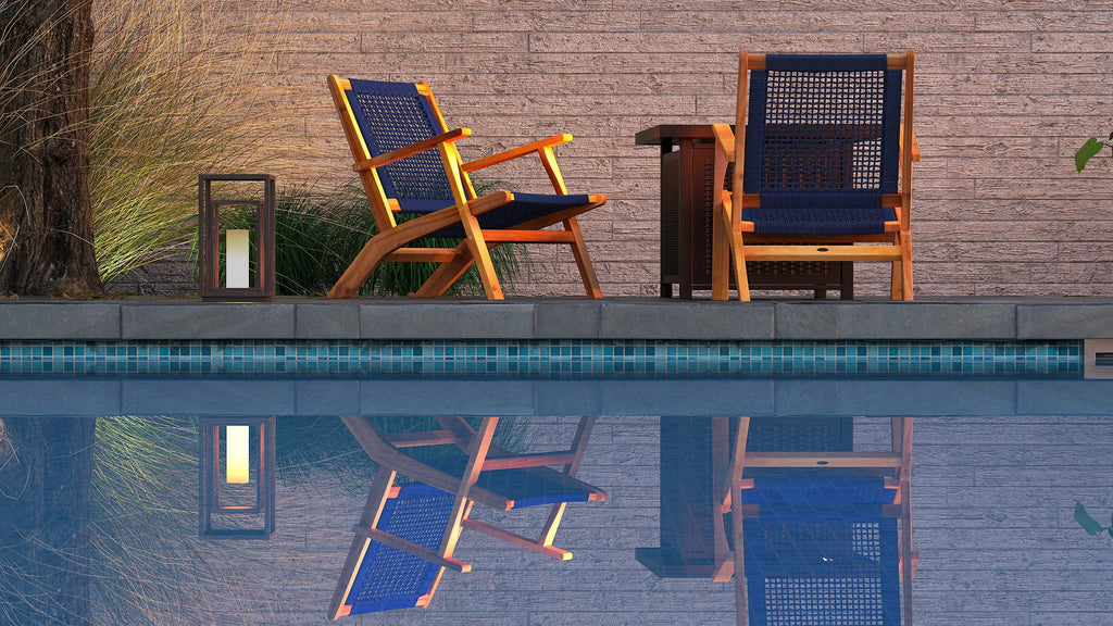 Vega Natural Stain Outdoor Chair in Navy Blue Cording