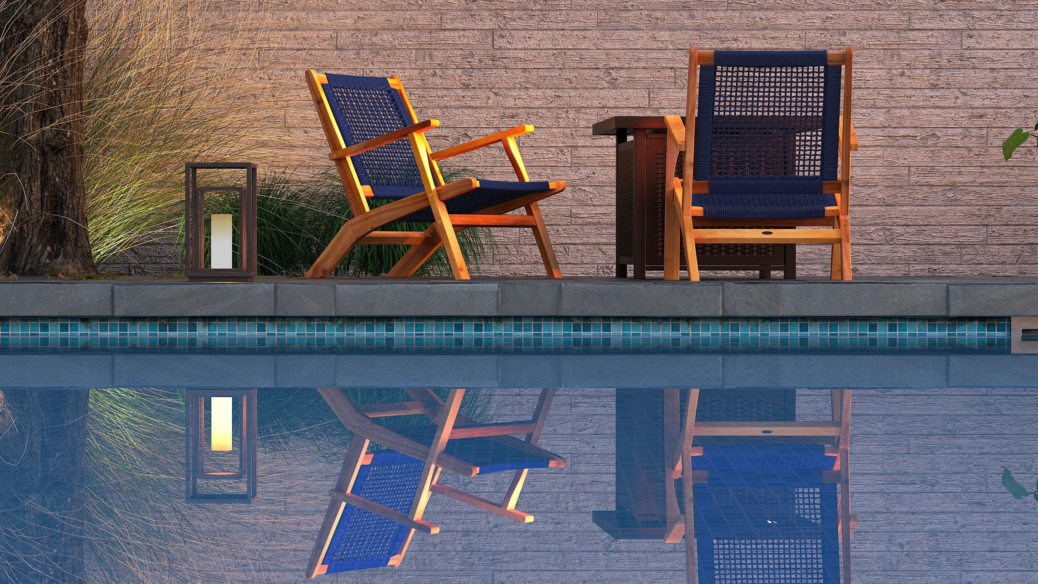 Vega Natural Stain Outdoor Chair in Navy Blue Cording