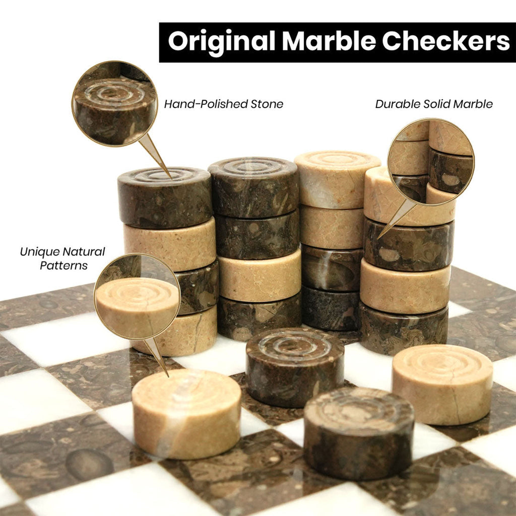 Verona and Oceanic Grey Marble Checkers Set - (32 Elegant Pieces)