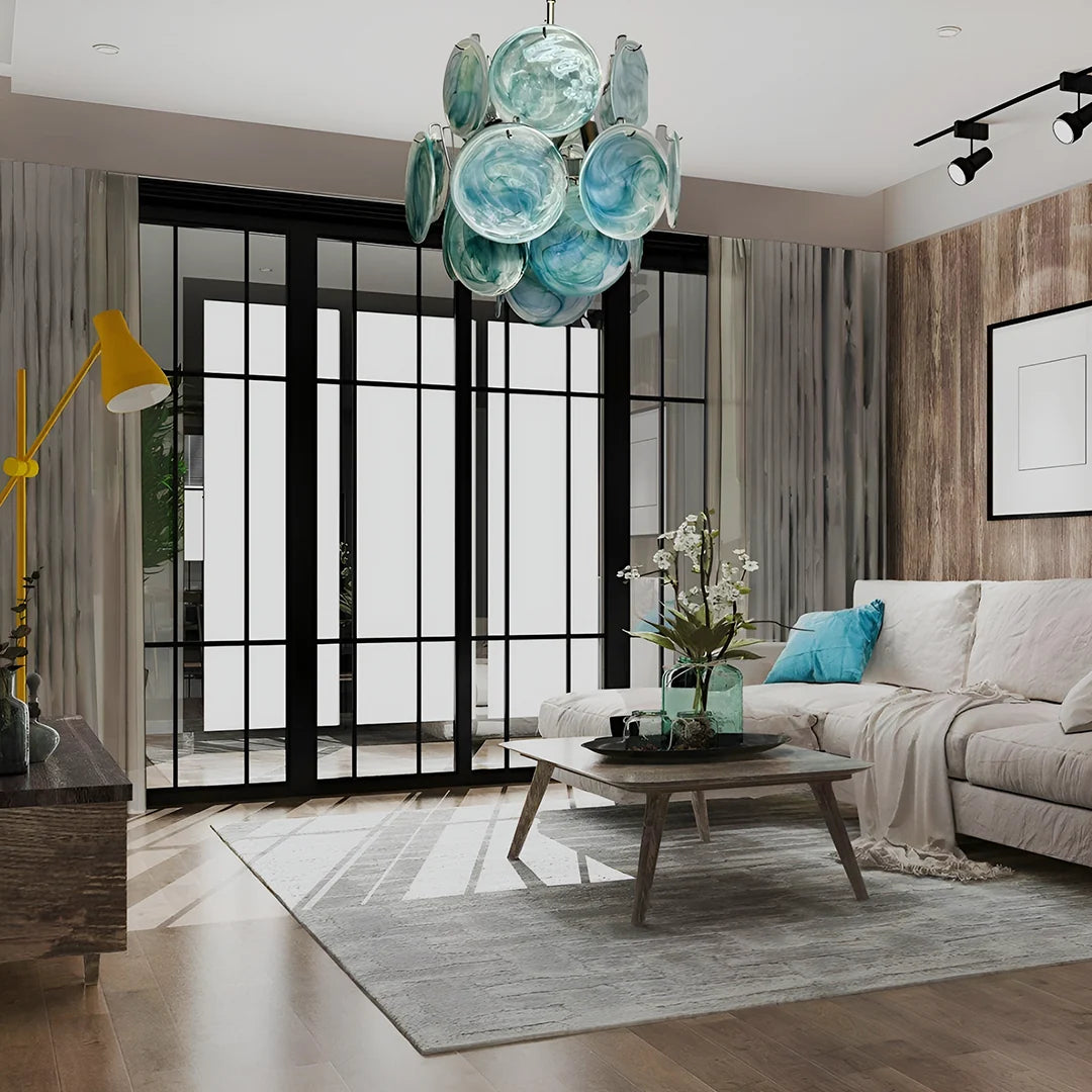 Blue Disks Murano Glass Chandelier