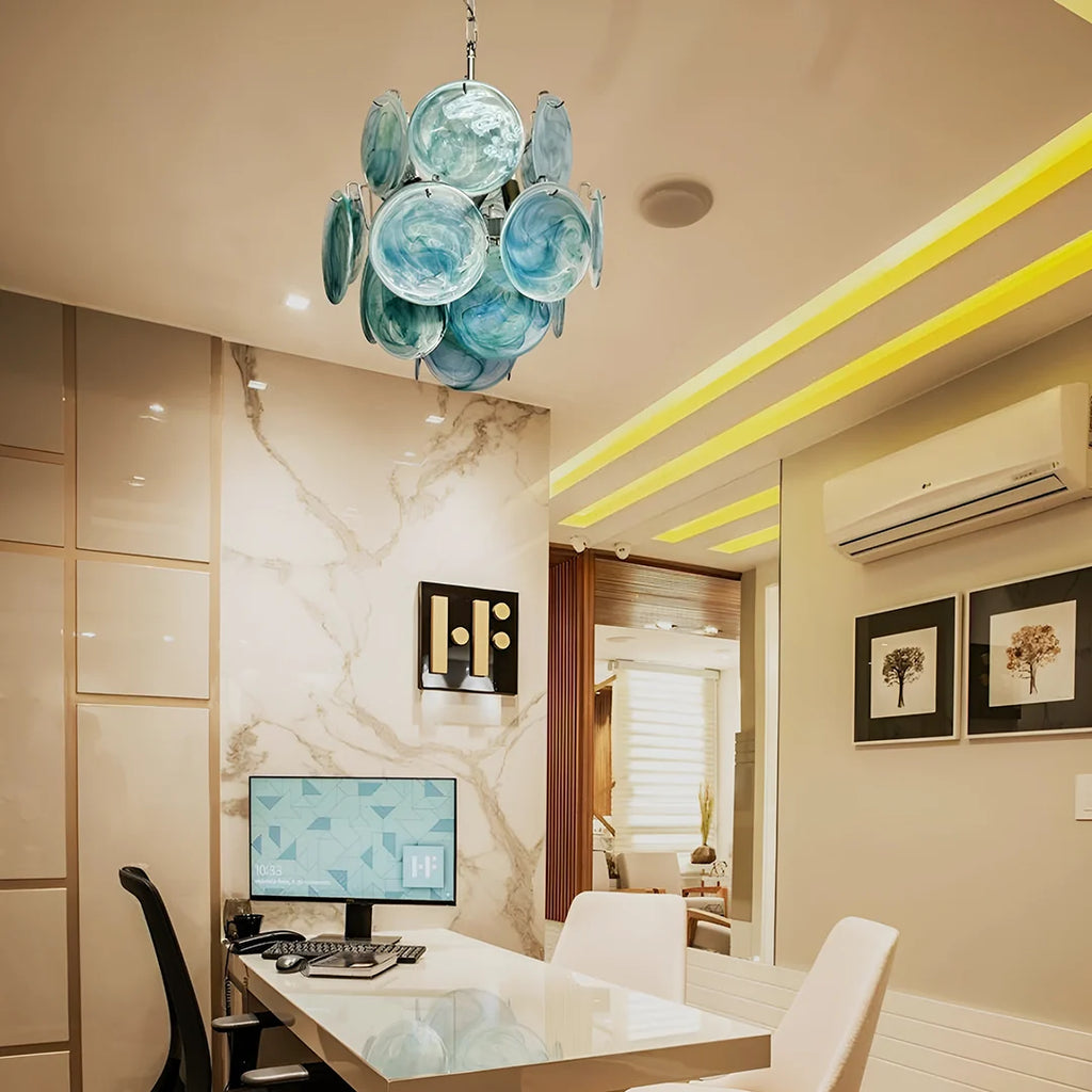 Blue Disks Murano Glass Chandelier