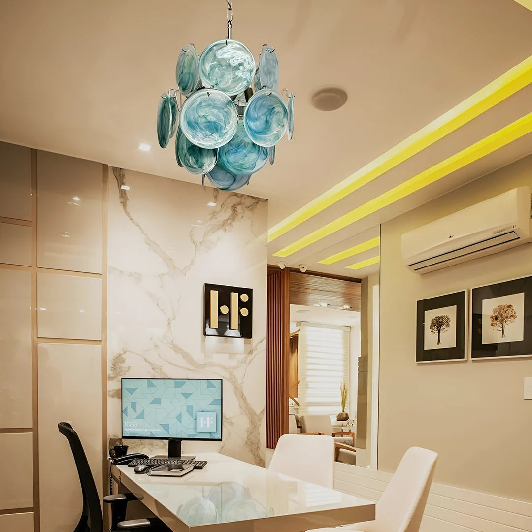 Blue Disks Murano Glass Chandelier