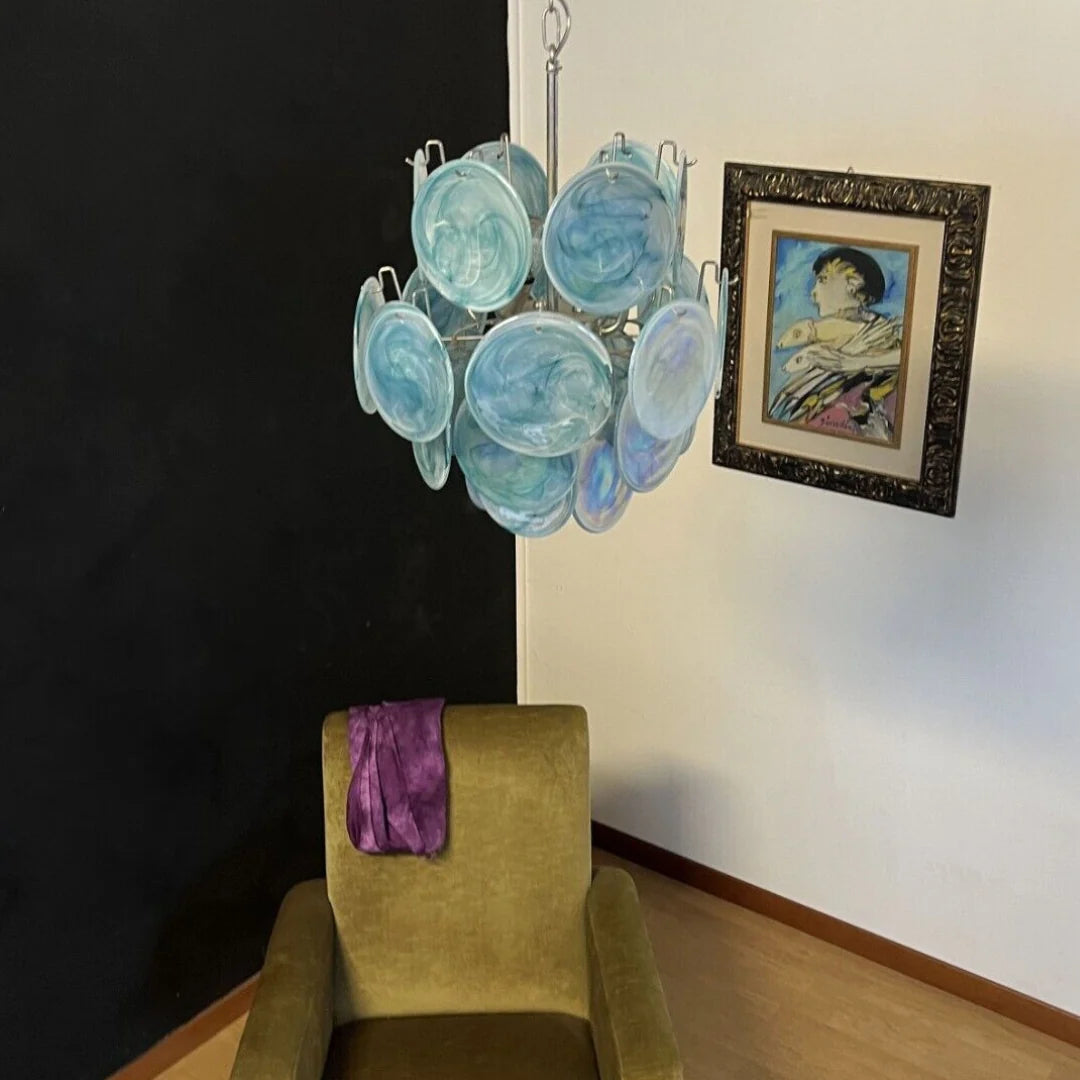 Blue Disks Murano Glass Chandelier